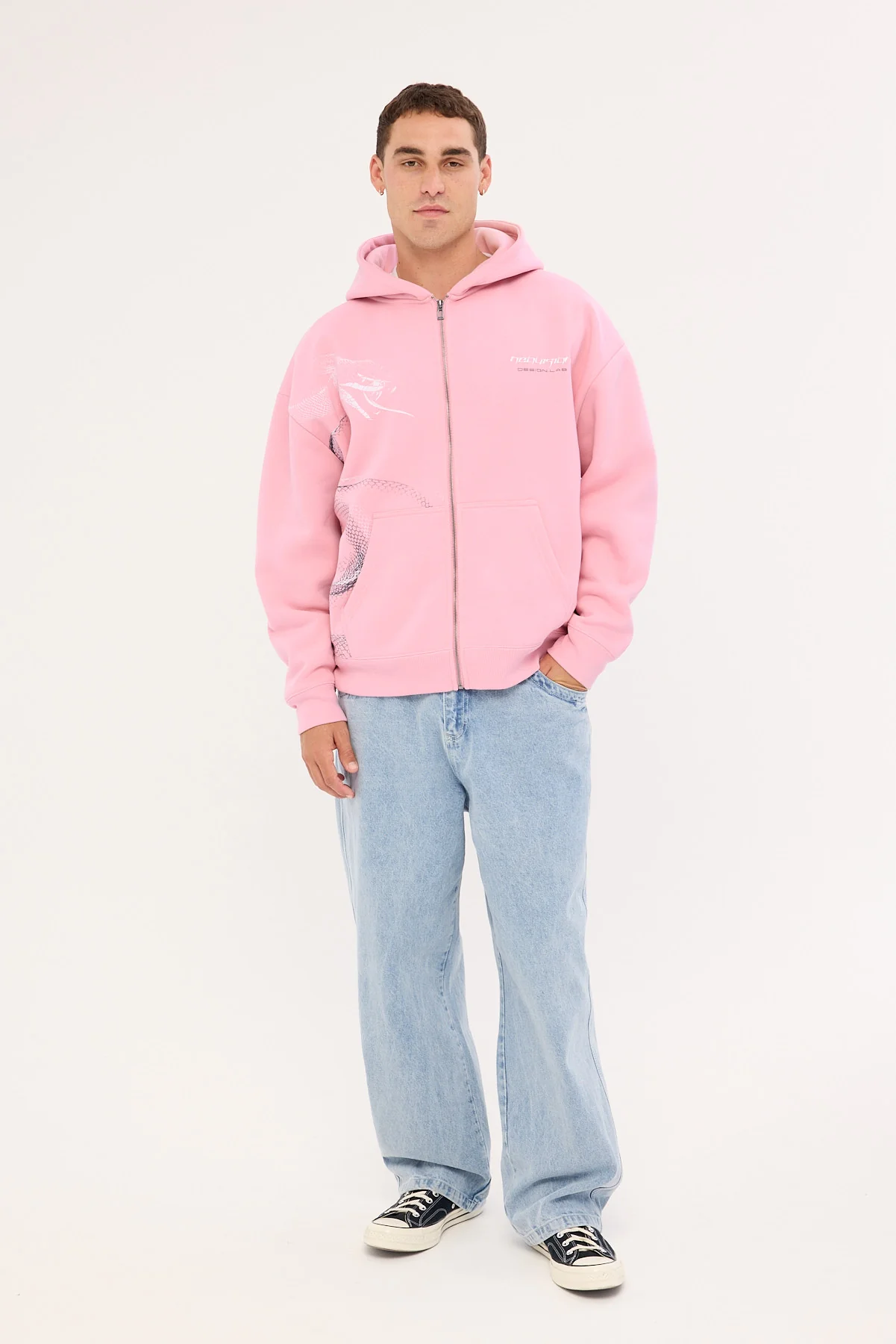 Neovision Coil Zip Through Street Hoodie Icing Pink - Image 3