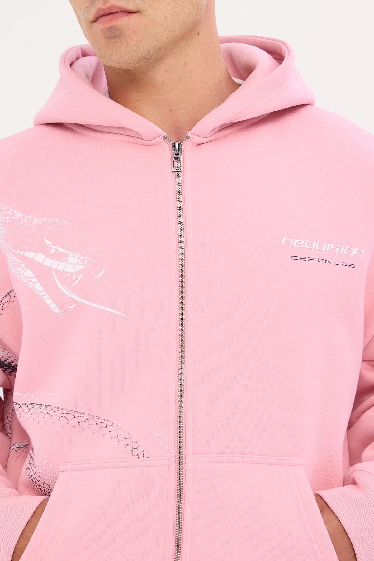 Neovision Coil Zip Through Street Hoodie Icing Pink - Image 4