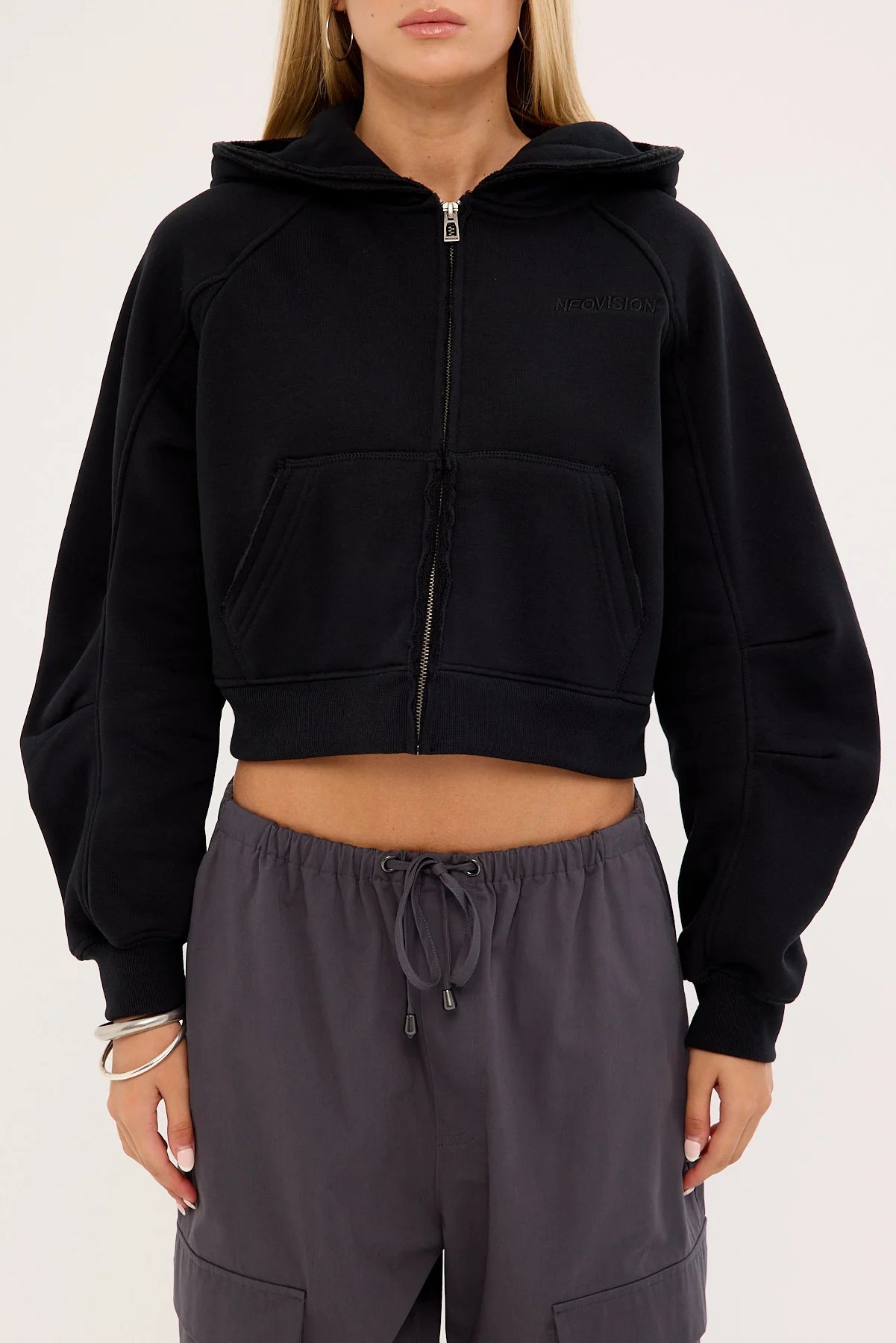 Neovision Control Cropped Zip Through Hoodie Black - Image 6