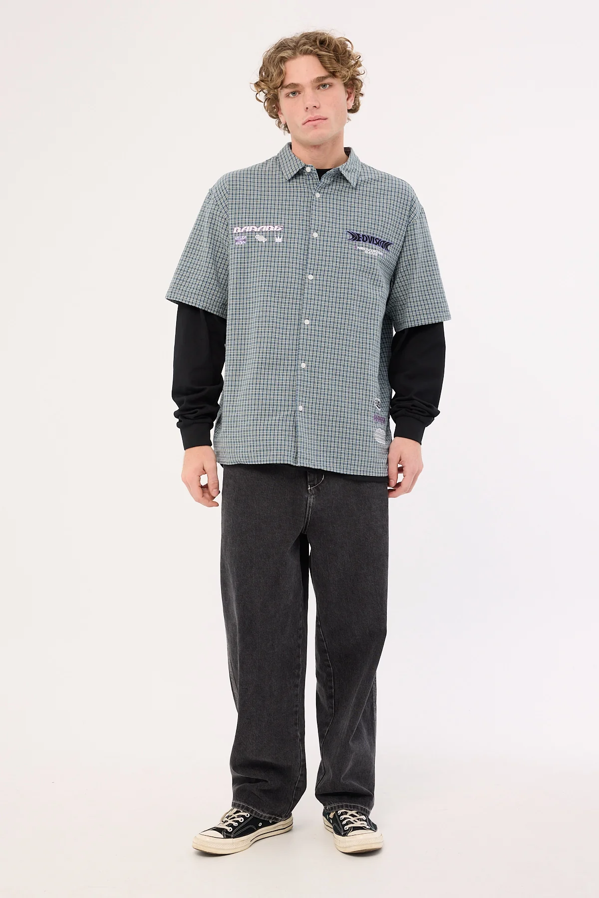 Neovision Craze Check Oversize Organic Short Sleeve Shirt Green/Blue - Image 4