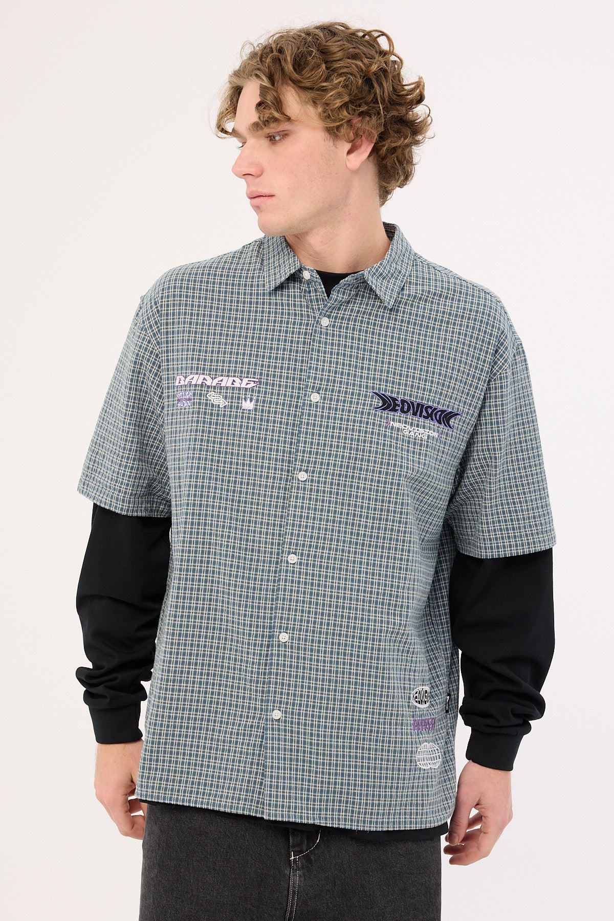 Neovision Craze Check Oversize Organic Short Sleeve Shirt Green/Blue - Image 5