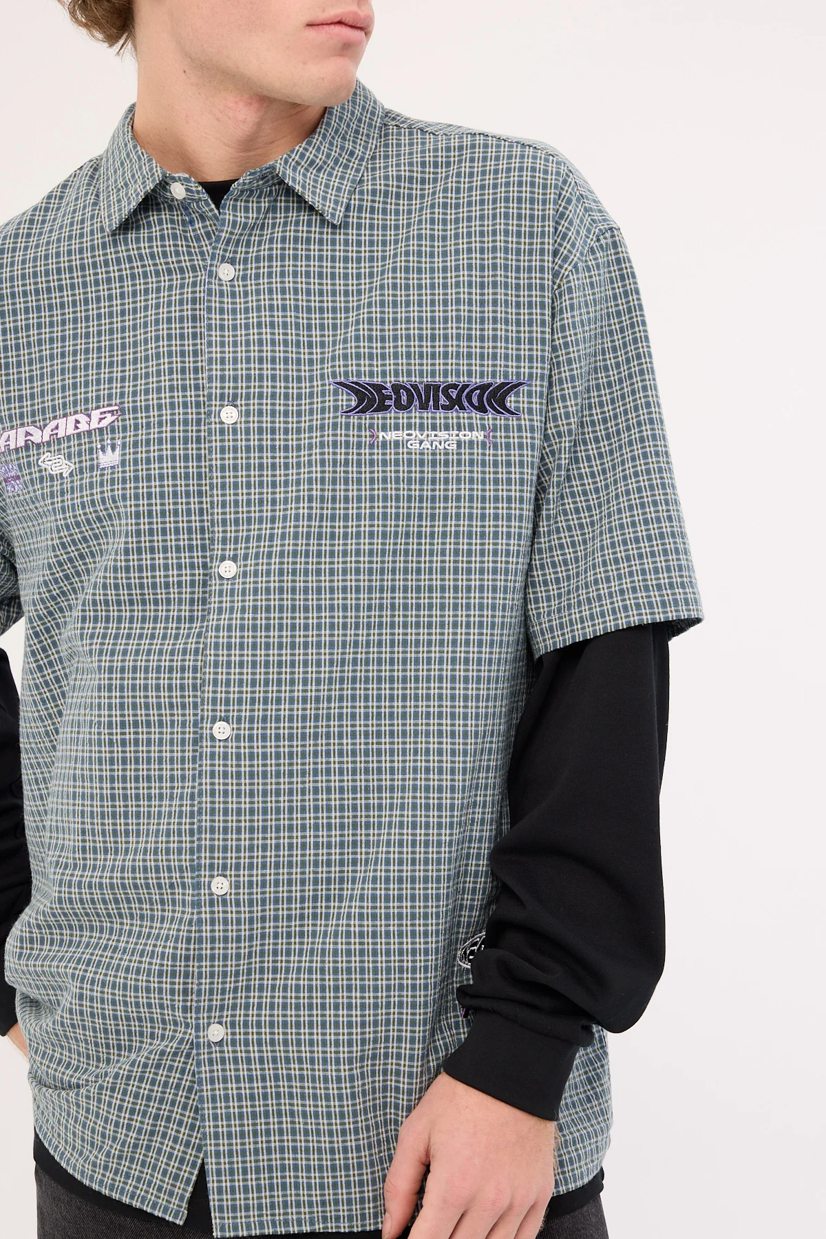 Neovision Craze Check Oversize Organic Short Sleeve Shirt Green/Blue - Image 6