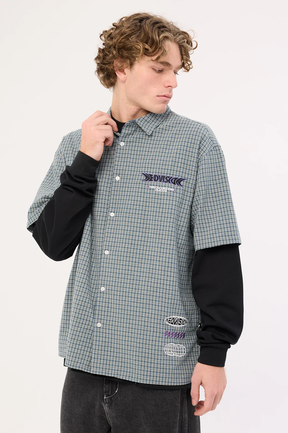 Neovision Craze Check Oversize Organic Short Sleeve Shirt Green/Blue - Image 7