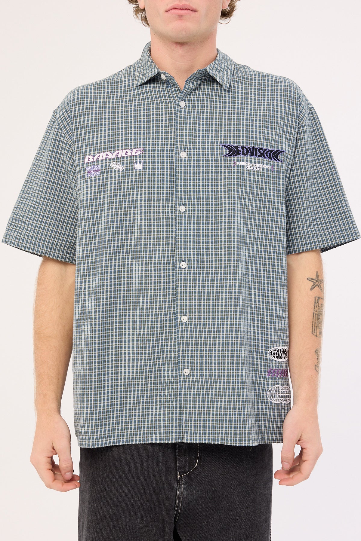 Neovision Craze Check Oversize Organic Short Sleeve Shirt Green/Blue - Image 9