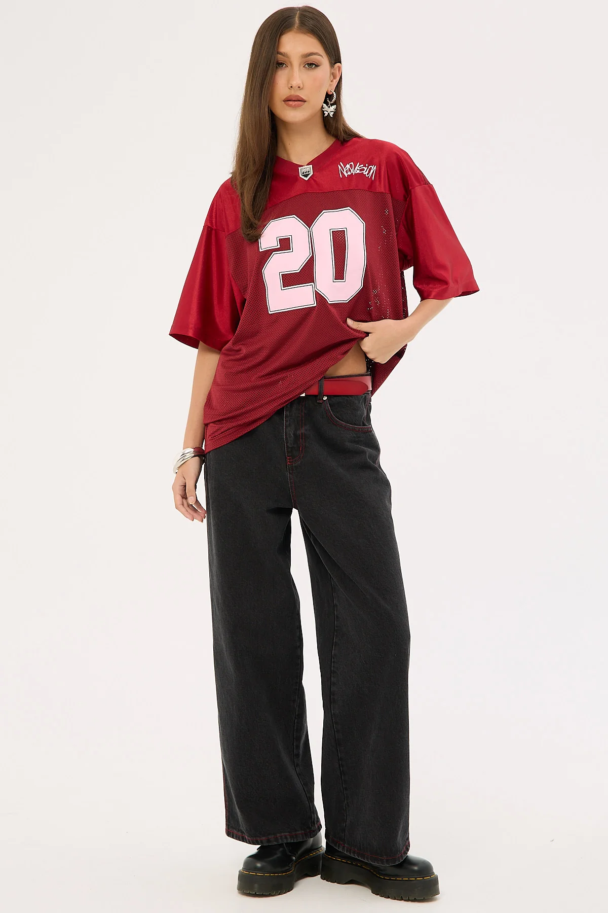 Neovision Crucial V Neck Jersey Tee Burgundy - Image 2