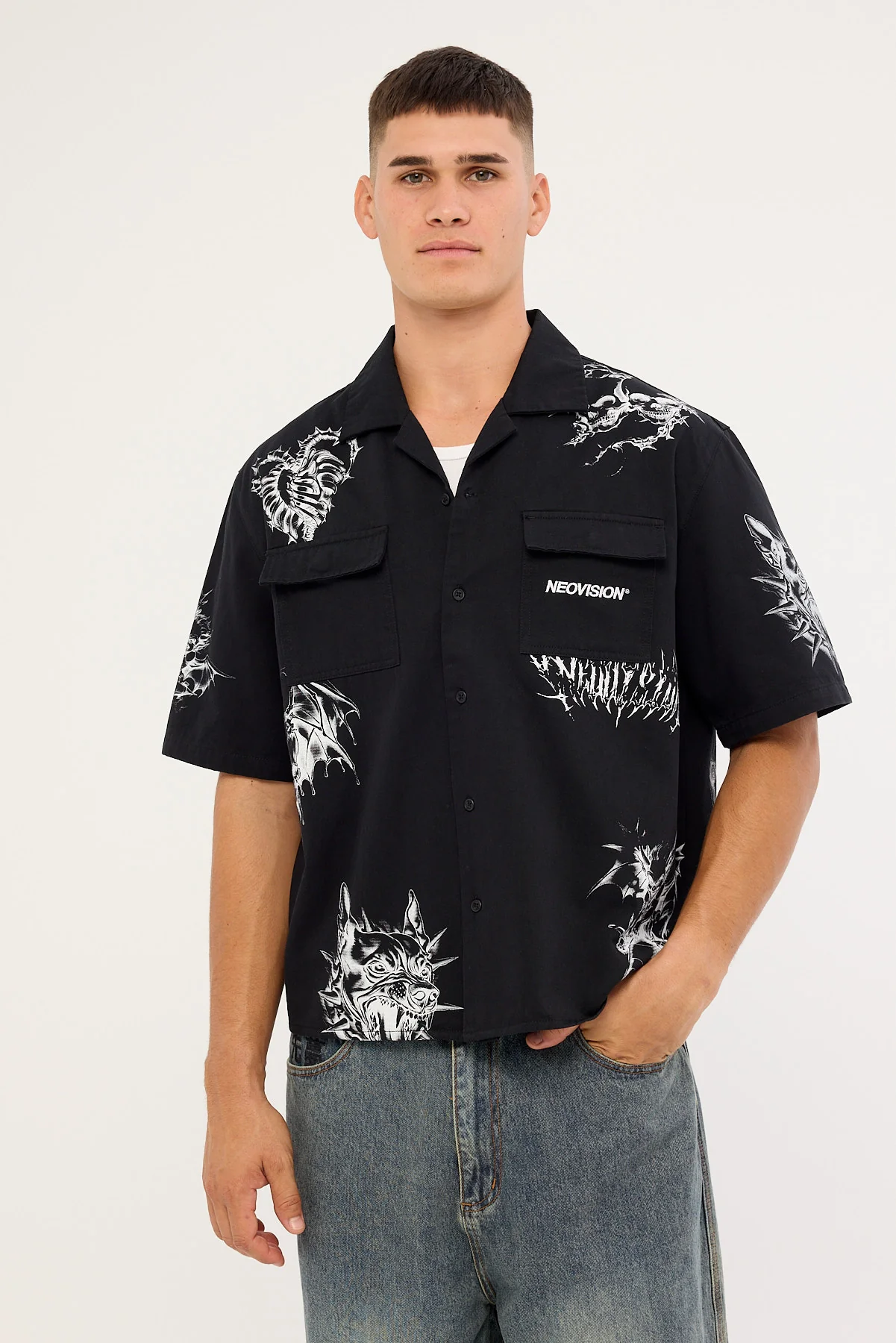 Neovision Deadset Boxy Cropped Resort Shirt Black