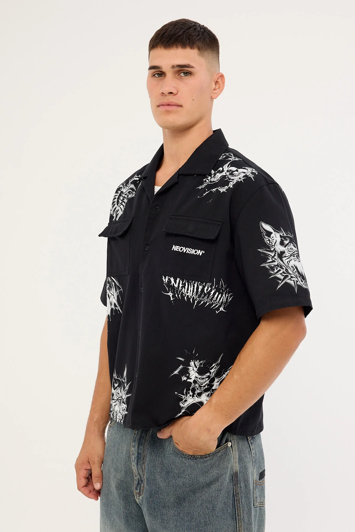 Neovision Deadset Boxy Cropped Resort Shirt Black - Image 4