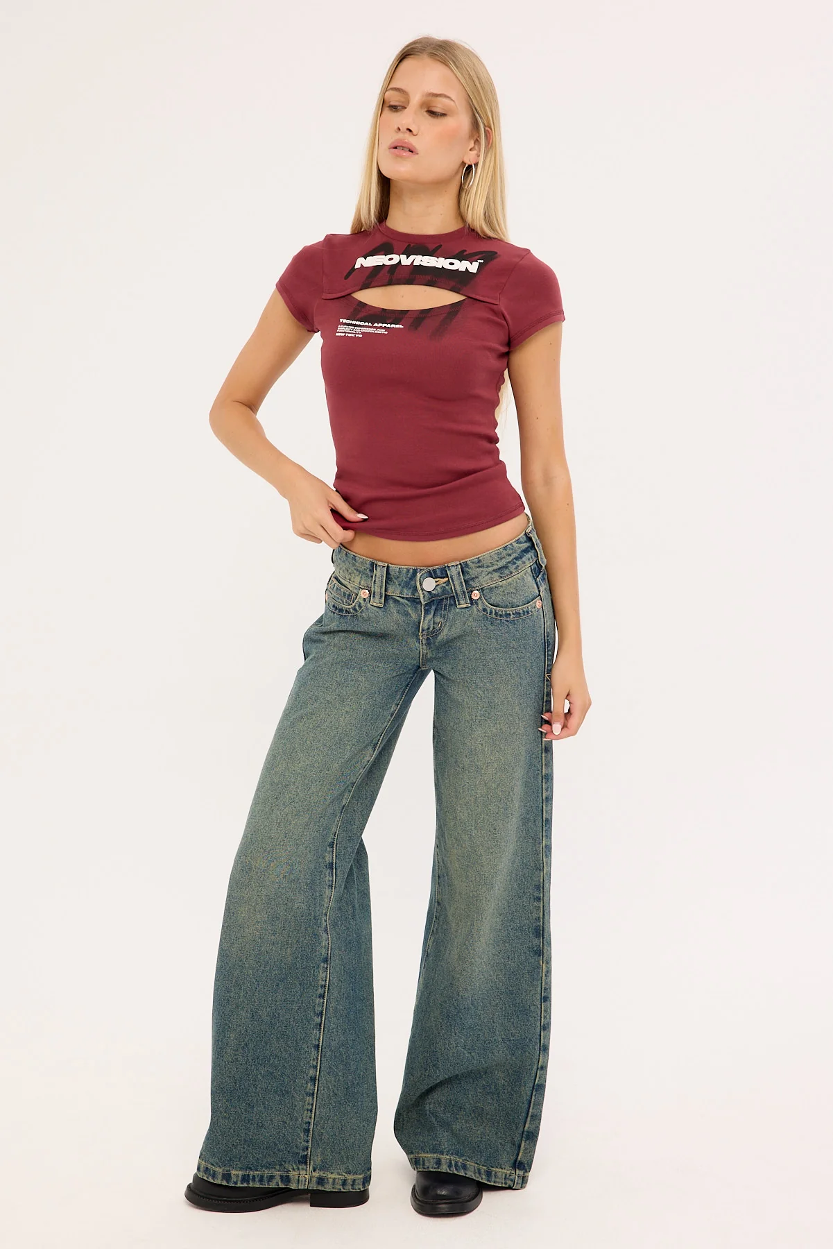 Neovision Deface Cut Out  Baby Tee Burgundy - Image 2