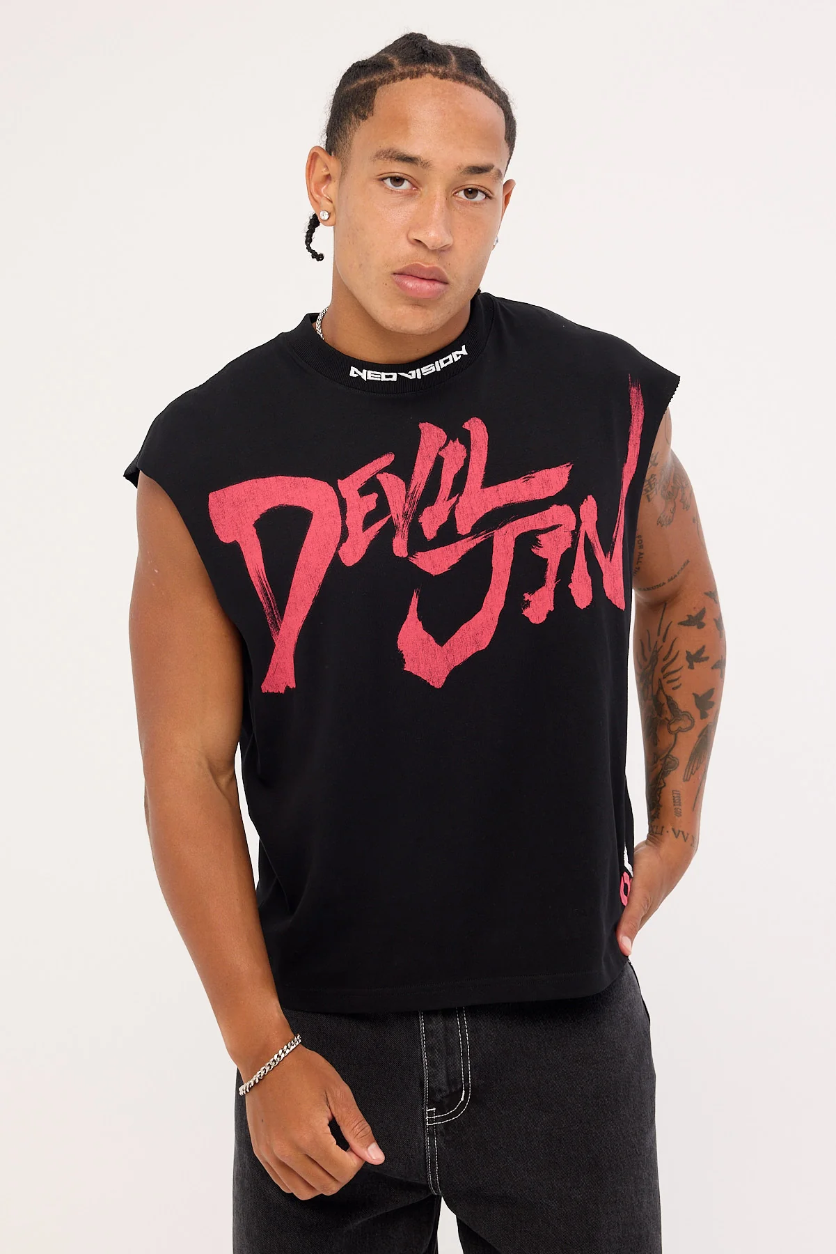 Neovision Devil Jin Graffiti Cropped Muscle Tank Black - Image 5