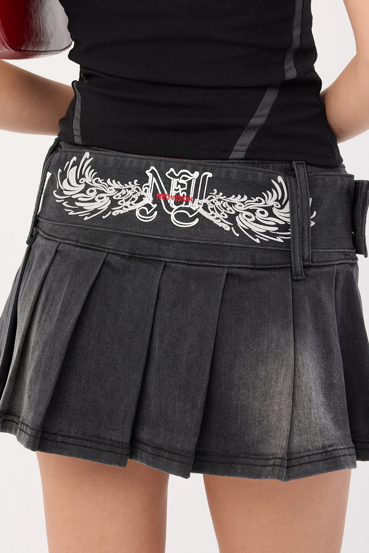 Neovision Divinity Washed Denim Pleated Skirt Washed Black - Image 7