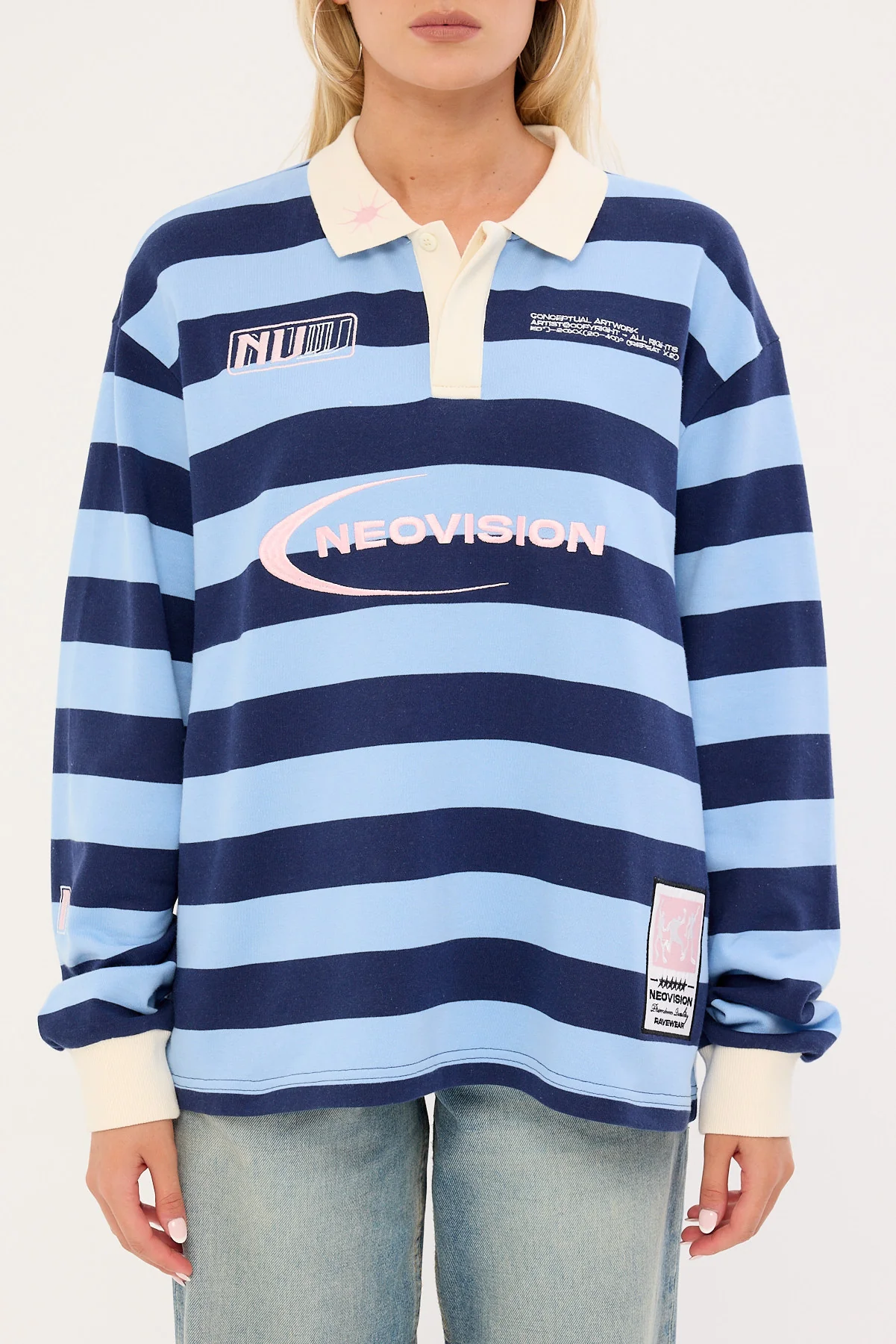 Neovision Dropkick Long Sleeve Rugby Polo Blue Stripe - Image 7