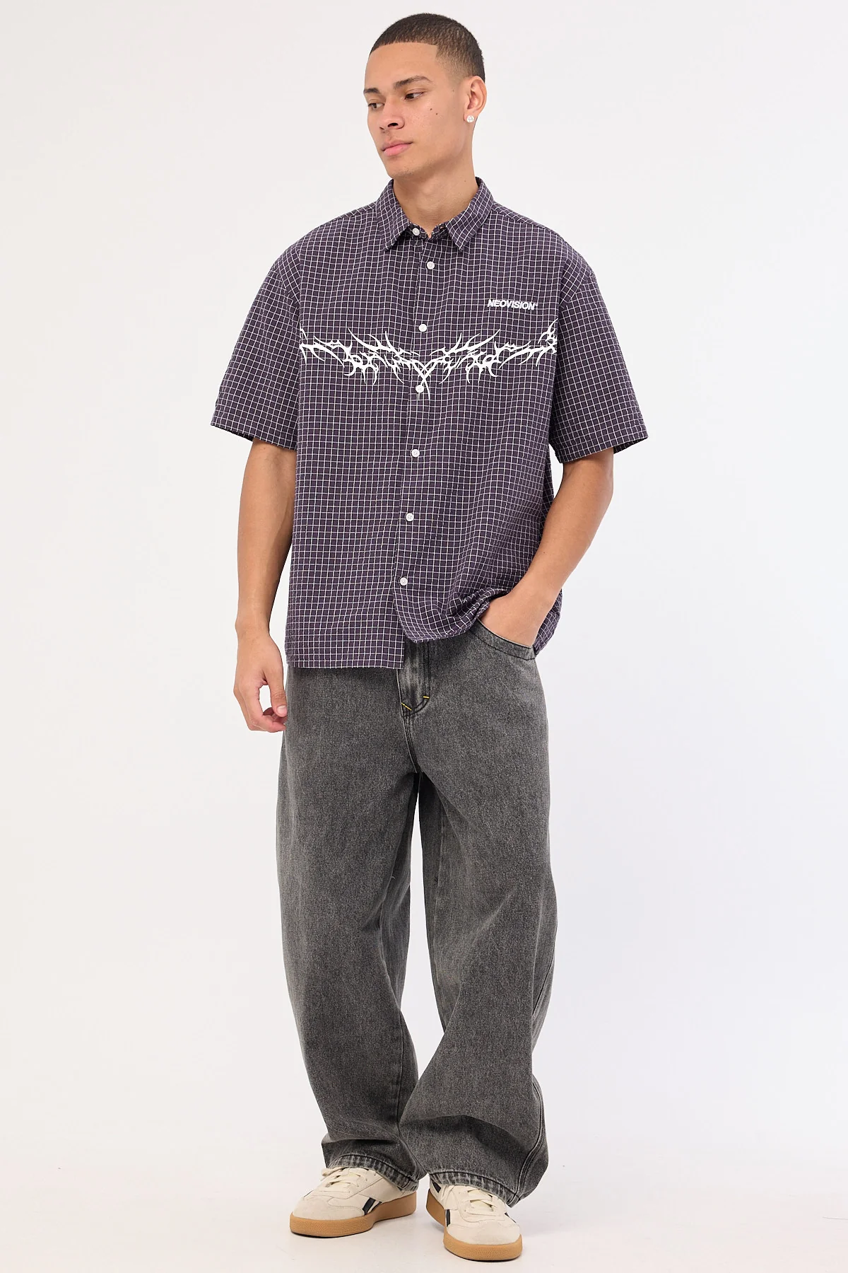 Neovision Echoes Oversize Shirt Purple Check - Image 2