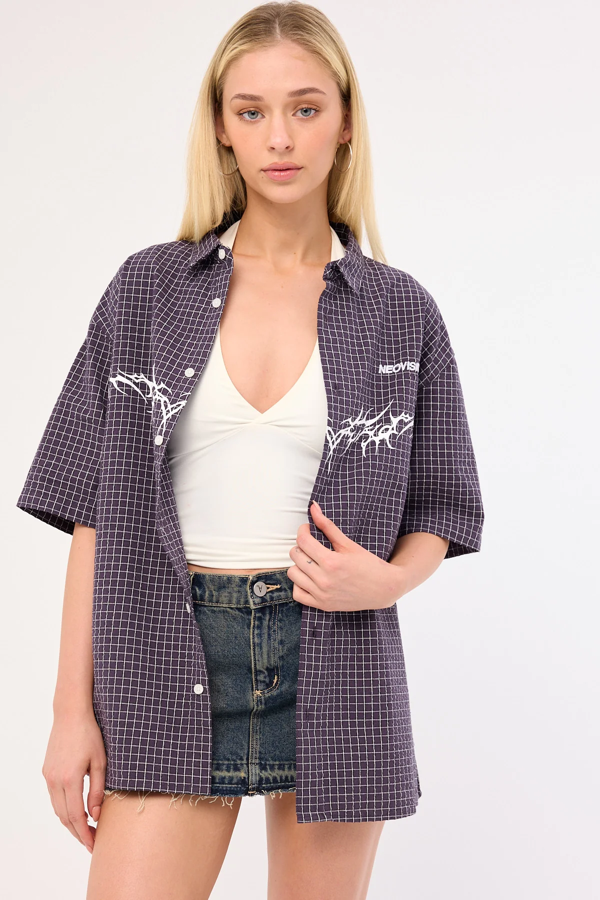 Neovision Echoes Oversize Shirt Purple Check - Image 4