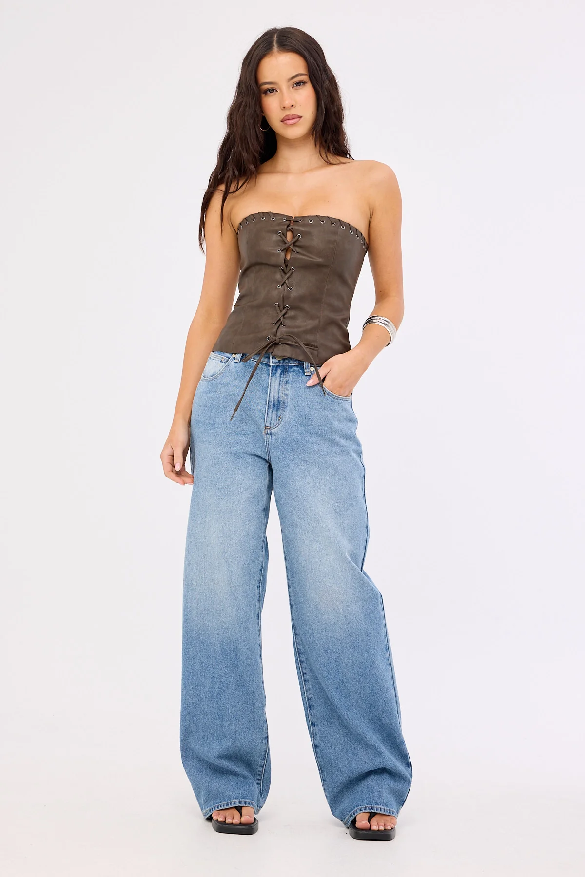 Neovision Exhile Whipstitch PU Corset Top Brown - Image 2