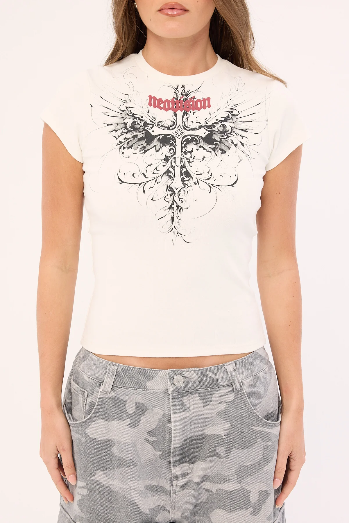 Neovision Fallen Cross Baby Tee White - Image 8