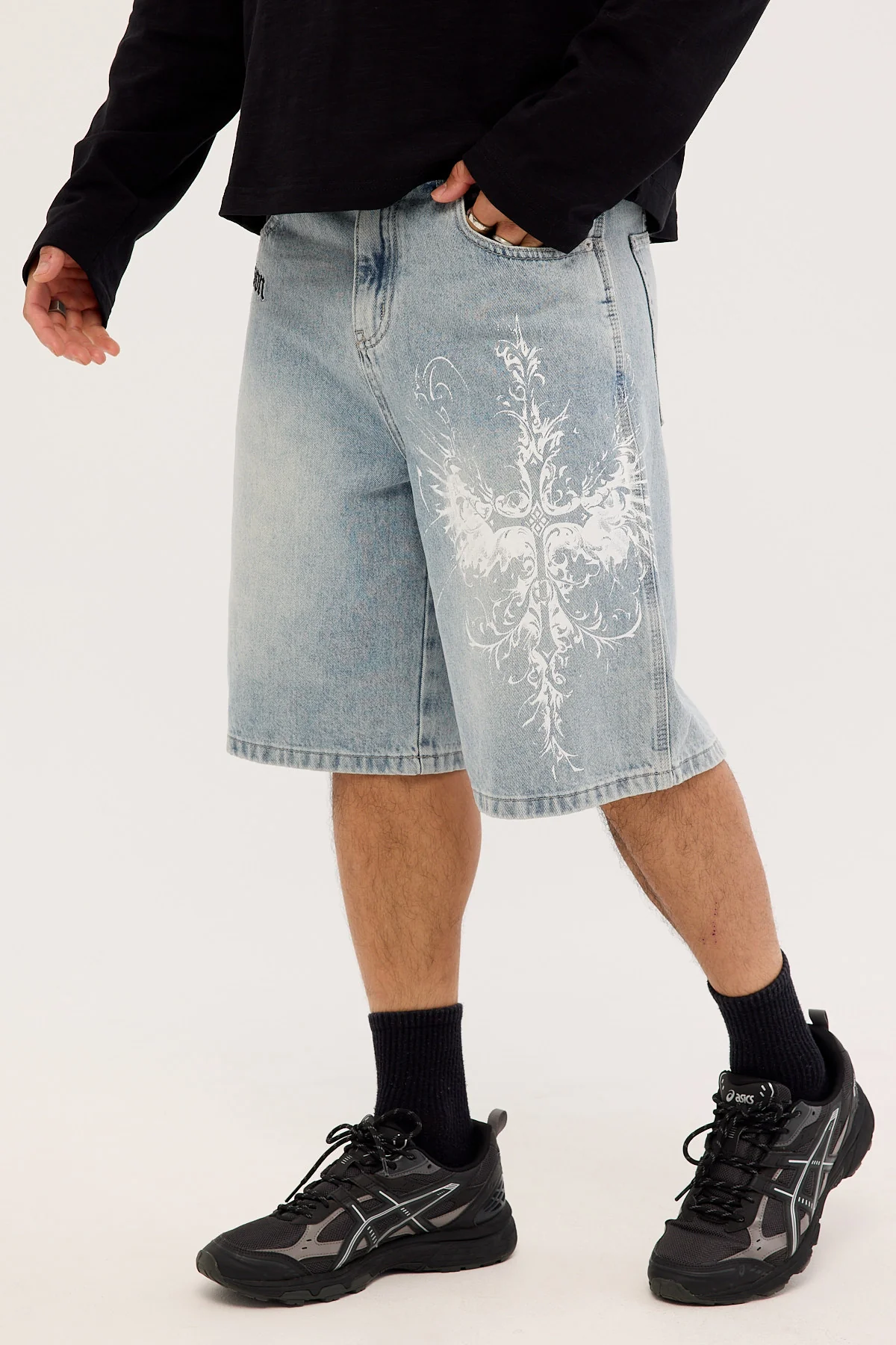 Neovision Fallen Cross Nexa Baggy Jort Blasted Washed Blue - Image 3