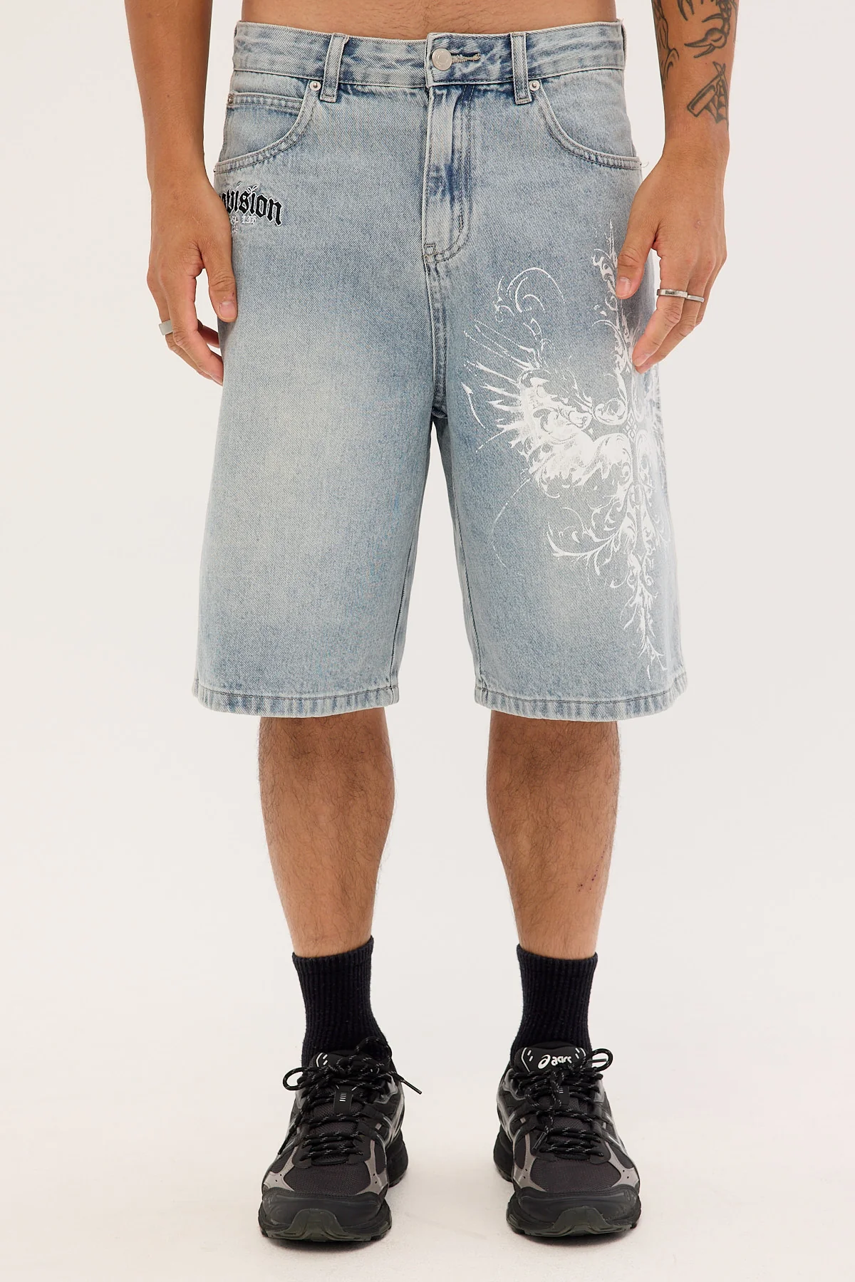 Neovision Fallen Cross Nexa Baggy Jort Blasted Washed Blue - Image 8