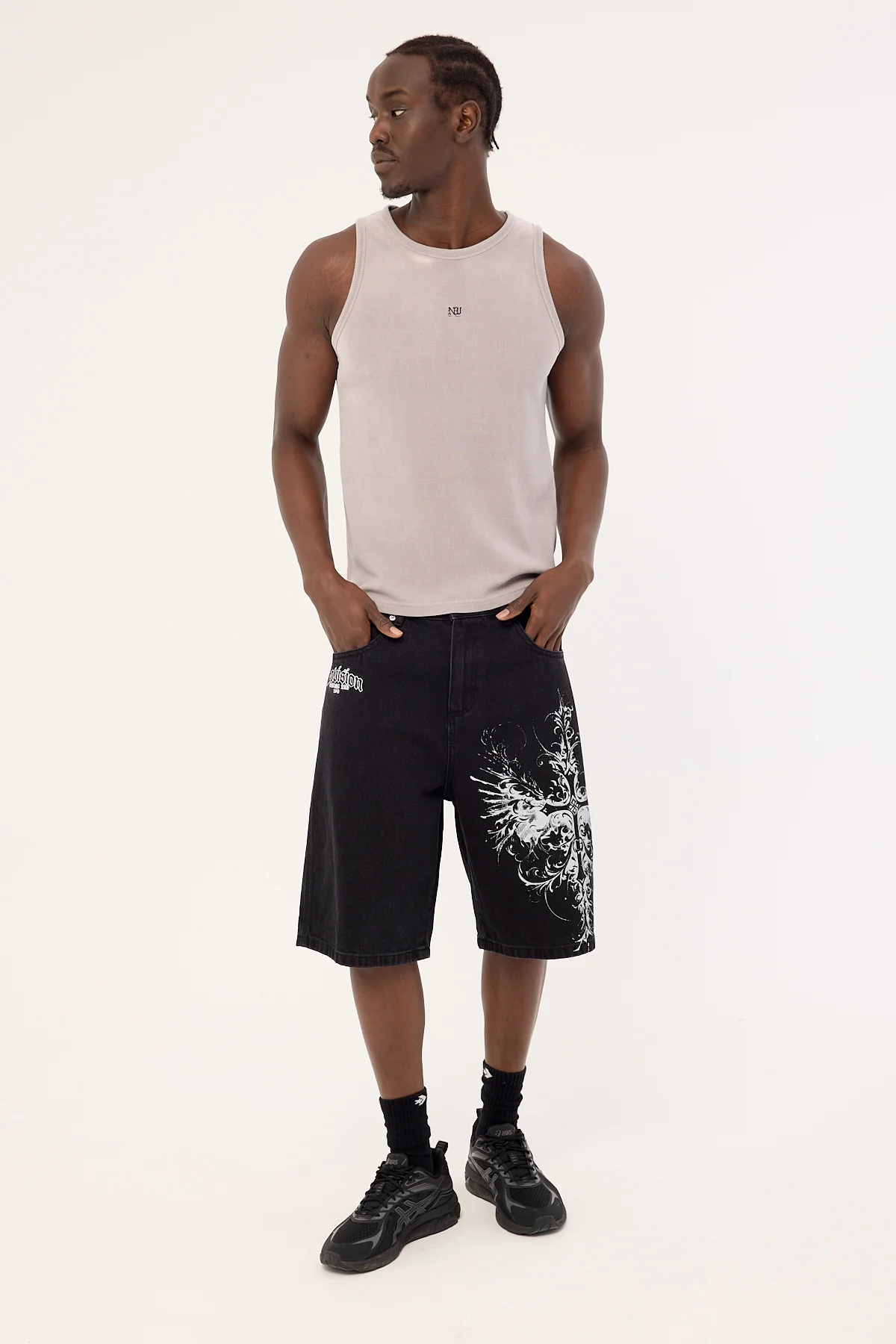 Neovision Fallen Cross Nexa Baggy Jort Dirty Washed Black - Image 2