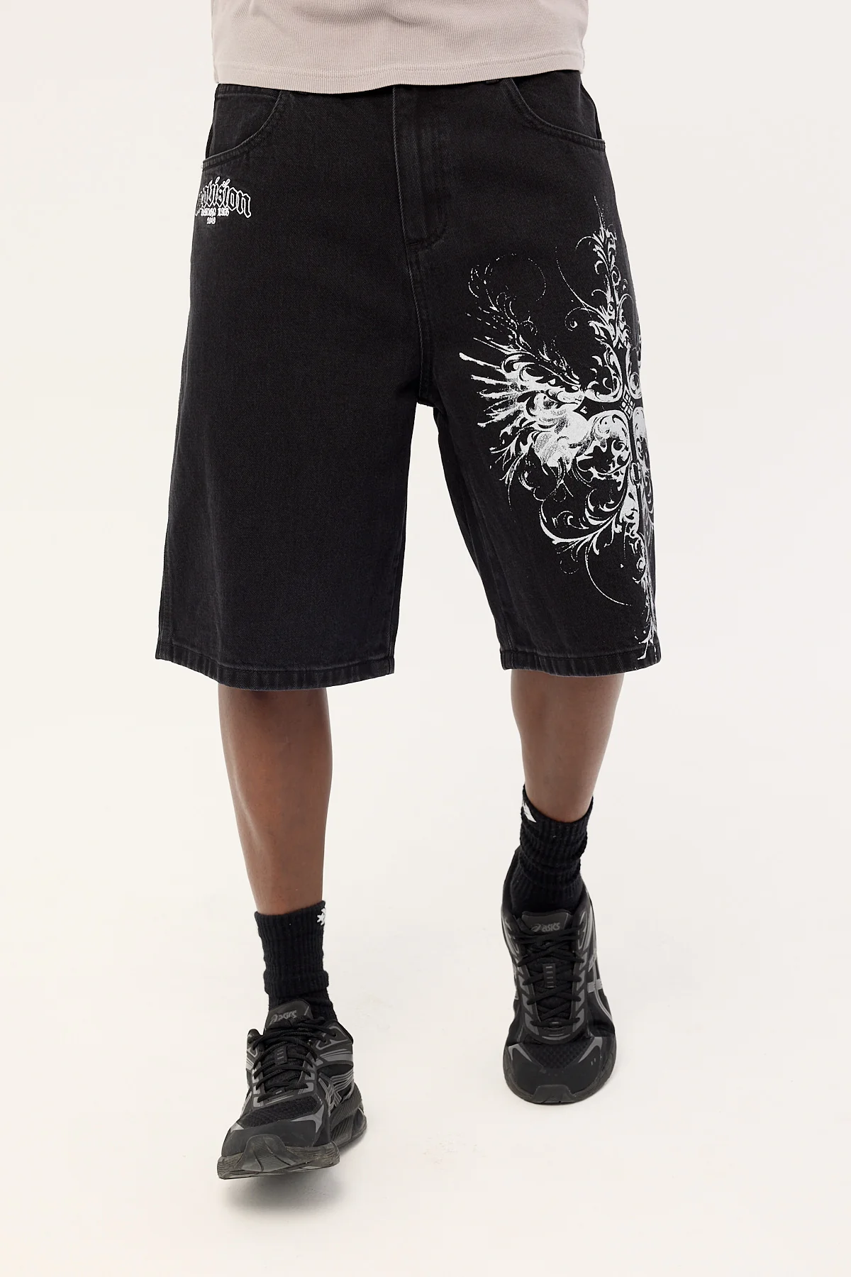 Neovision Fallen Cross Nexa Baggy Jort Dirty Washed Black - Image 3