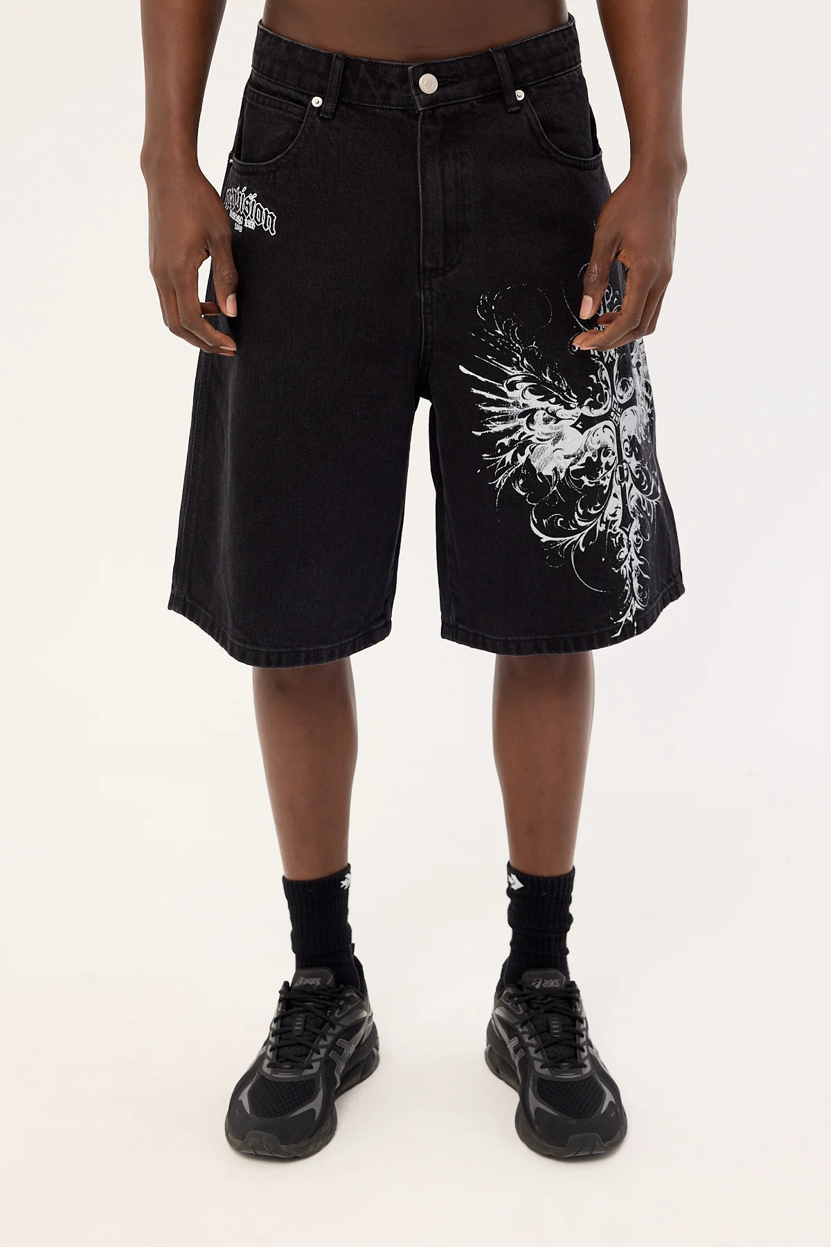 Neovision Fallen Cross Nexa Baggy Jort Dirty Washed Black - Image 8