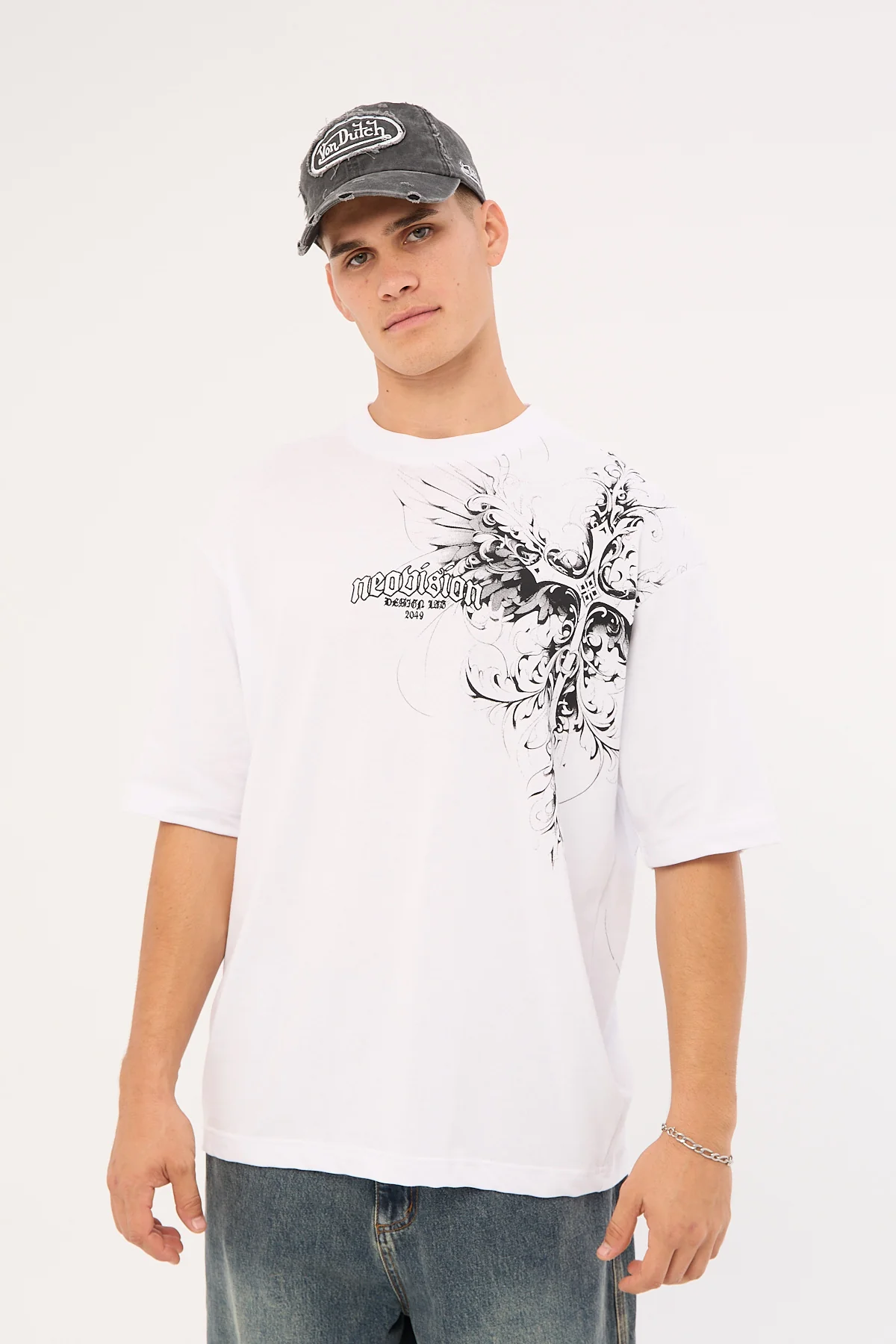 Neovision Fallen Cross Oversize Super Heavy Tee White