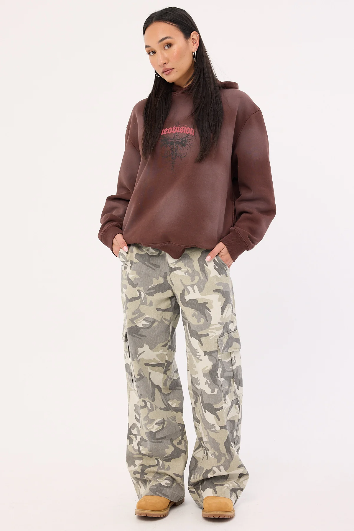 Neovision Fallen Cross Relaxed Hoodie Washed Brown - Image 3