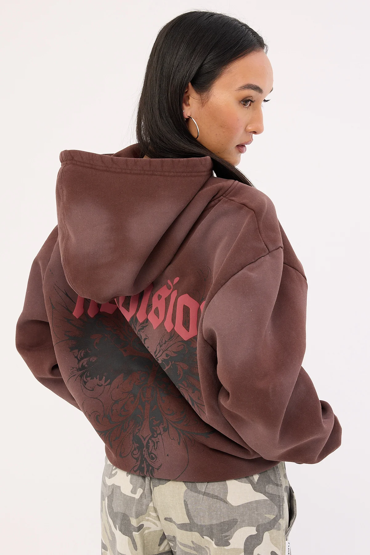 Neovision Fallen Cross Relaxed Hoodie Washed Brown - Image 6
