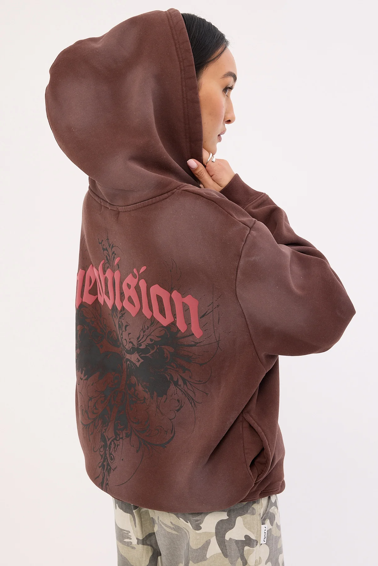 Neovision Fallen Cross Relaxed Hoodie Washed Brown - Image 7