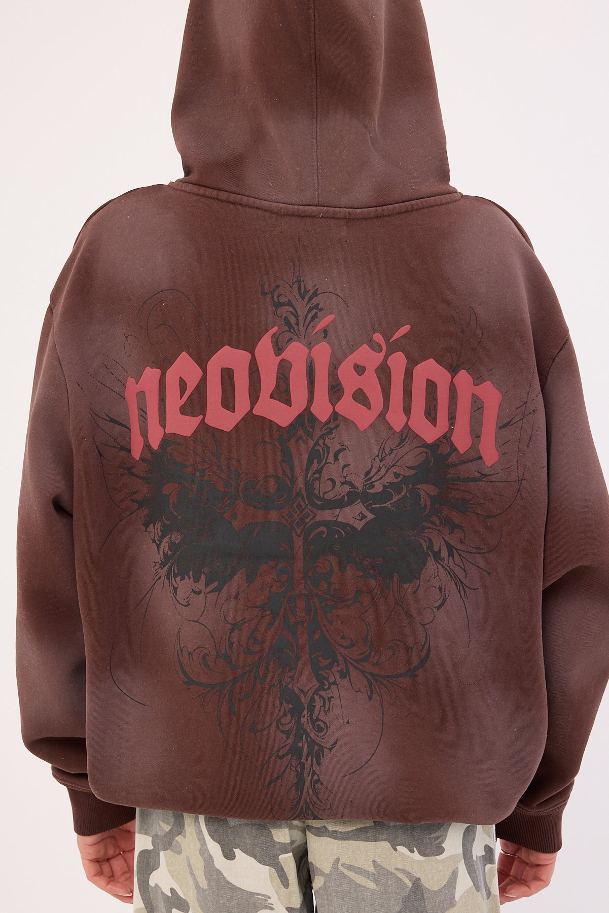 Neovision Fallen Cross Relaxed Hoodie Washed Brown - Image 8