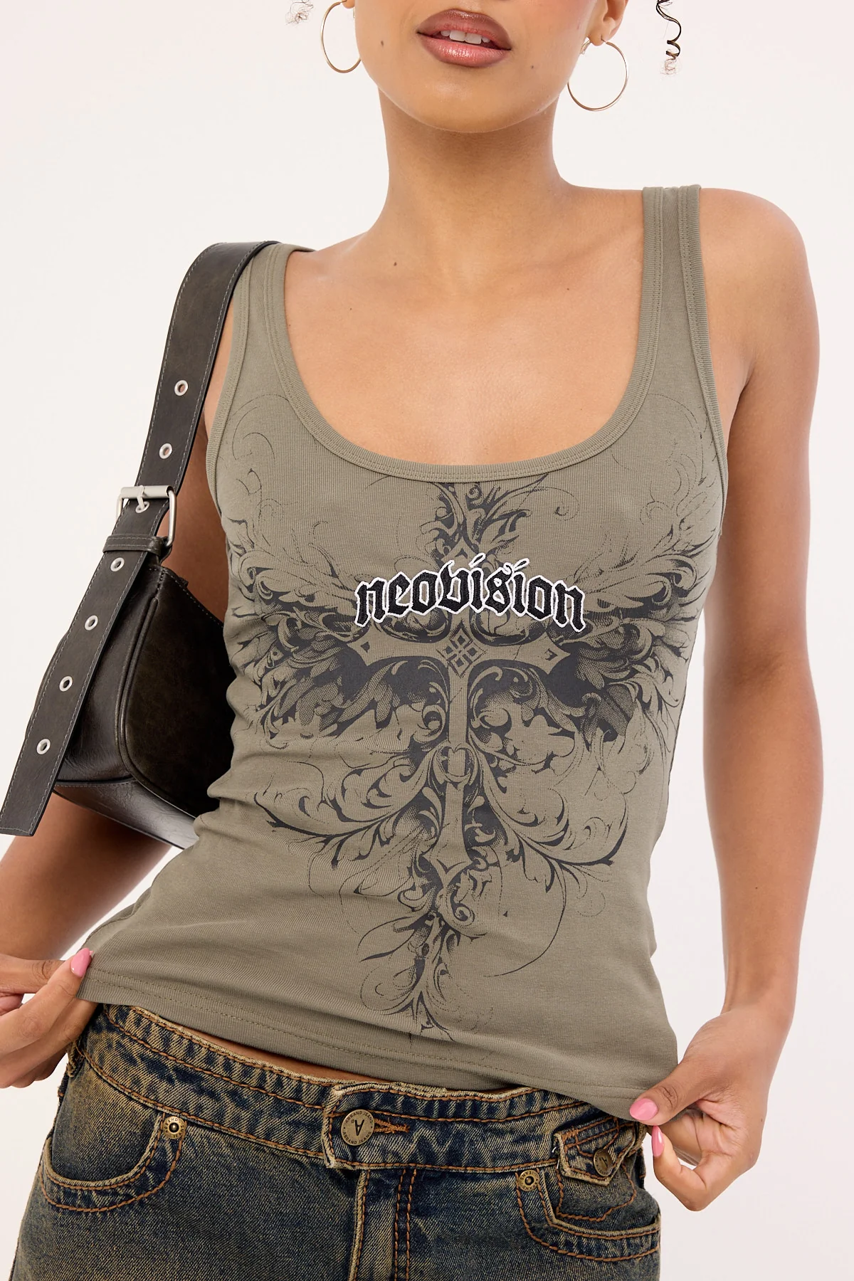 Neovision Fallen Cross Singlet Tank Top Khaki Green - Image 3
