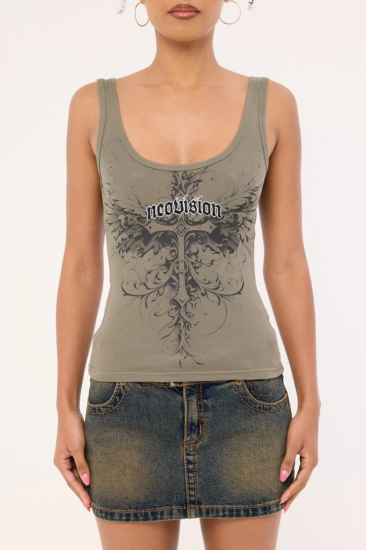 Neovision Fallen Cross Singlet Tank Top Khaki Green - Image 6
