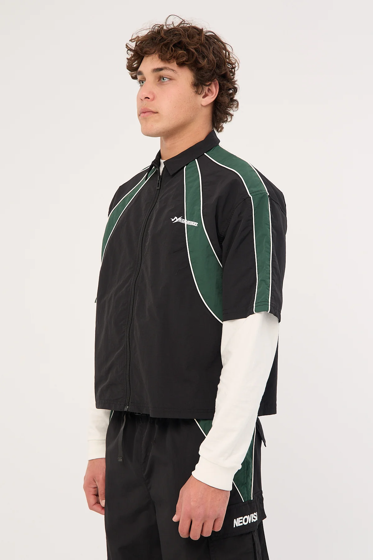 Neovision Strukt Oversize Cropped Zip Through Shirt Black/Teal - Image 5