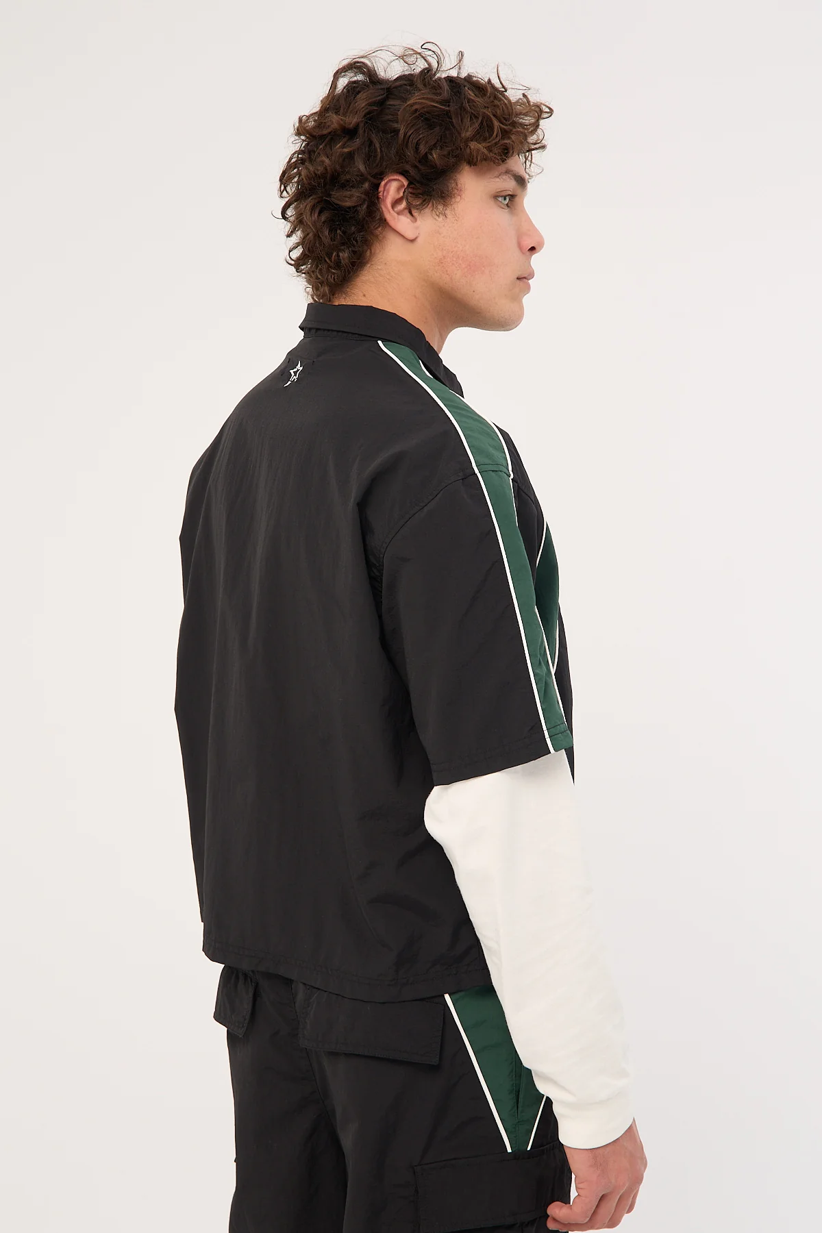 Neovision Strukt Oversize Cropped Zip Through Shirt Black/Teal - Image 6