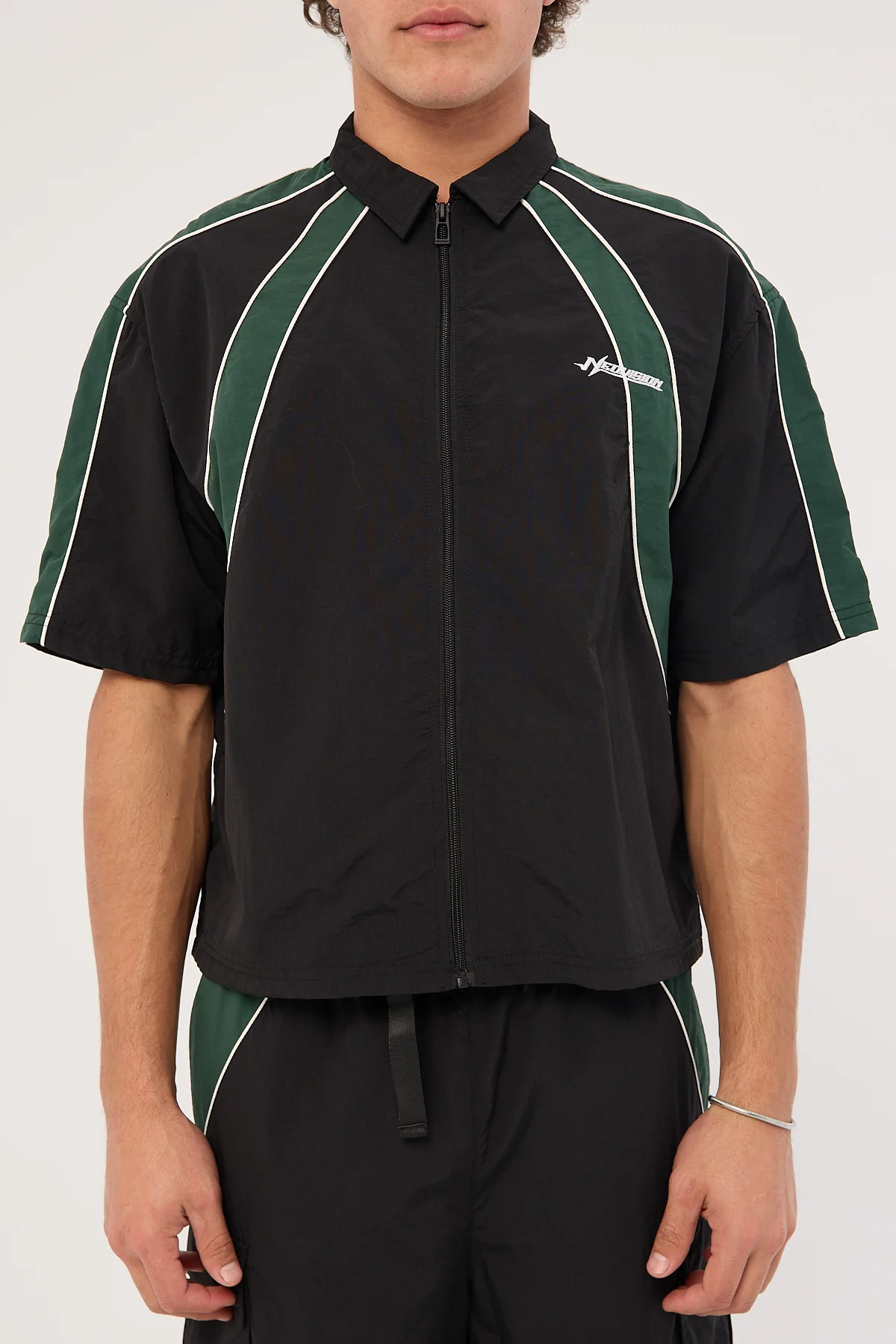 Neovision Strukt Oversize Cropped Zip Through Shirt Black/Teal - Image 9