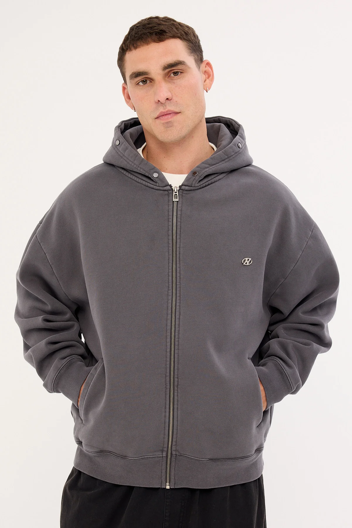Neovision Frosted Faux Fur Zip Through Street Hoodie Washed Black