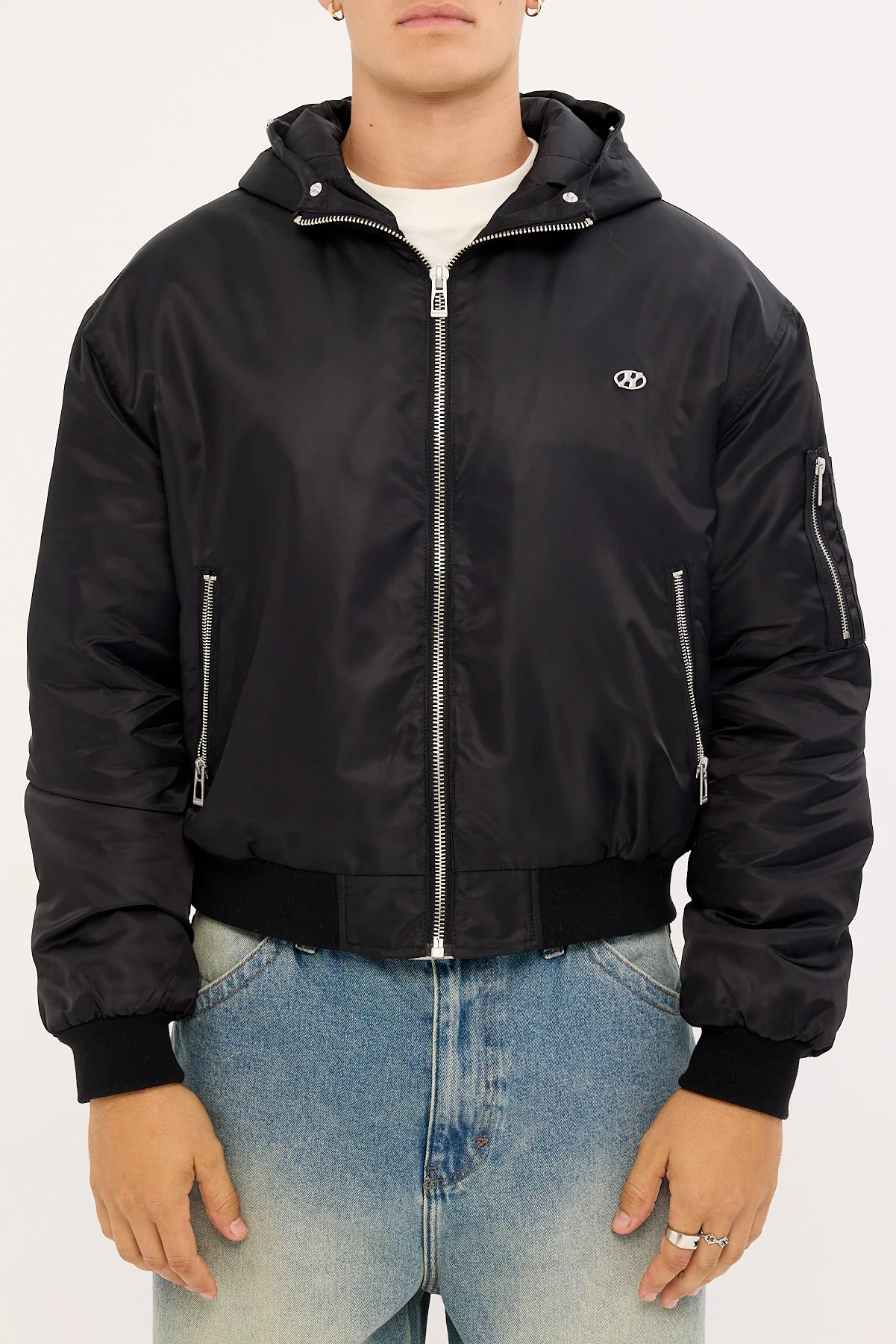 Neovision Frosted Hooded Faux Fur Bomber Jacket Black - Image 11