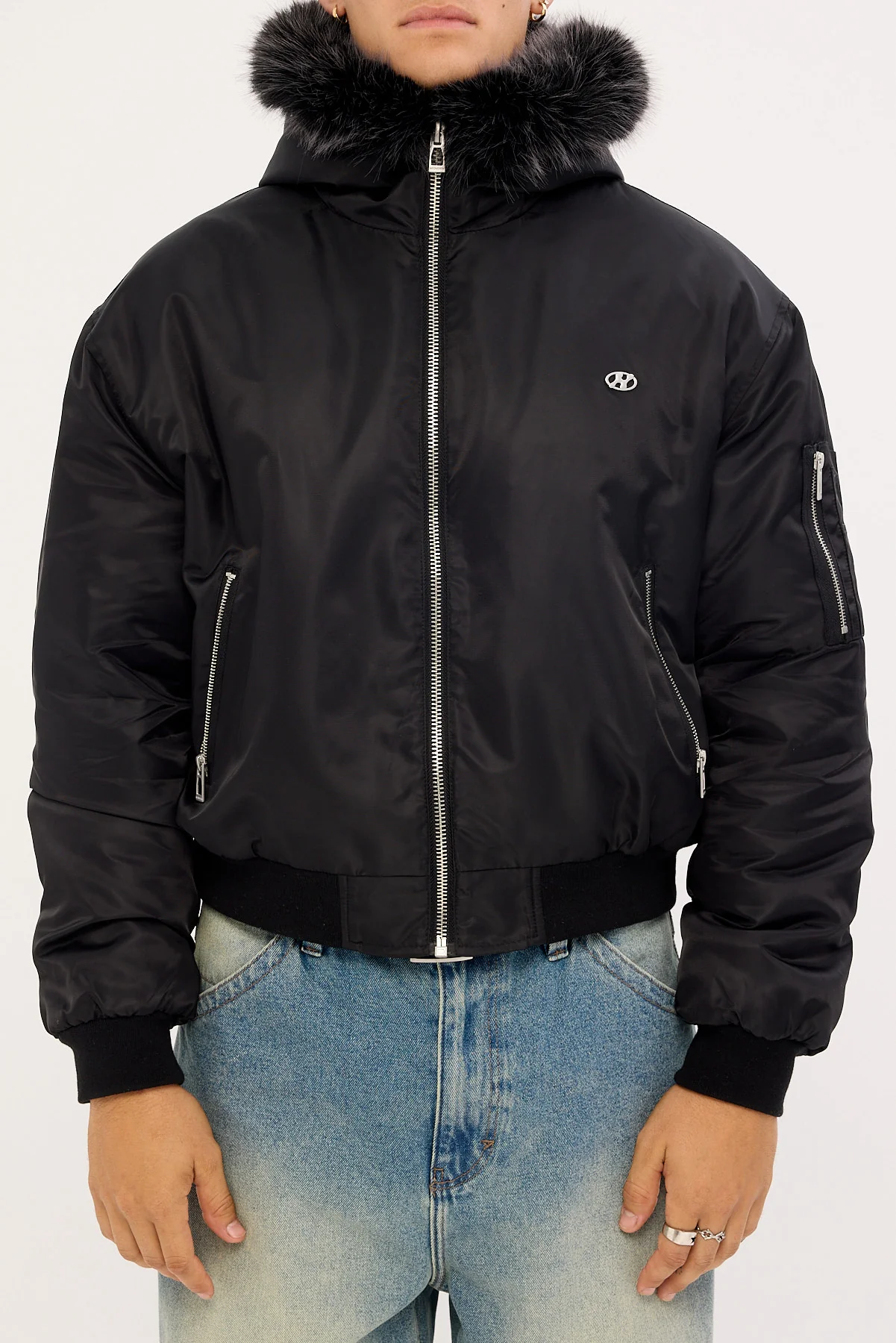 Neovision Frosted Hooded Faux Fur Bomber Jacket Black - Image 12