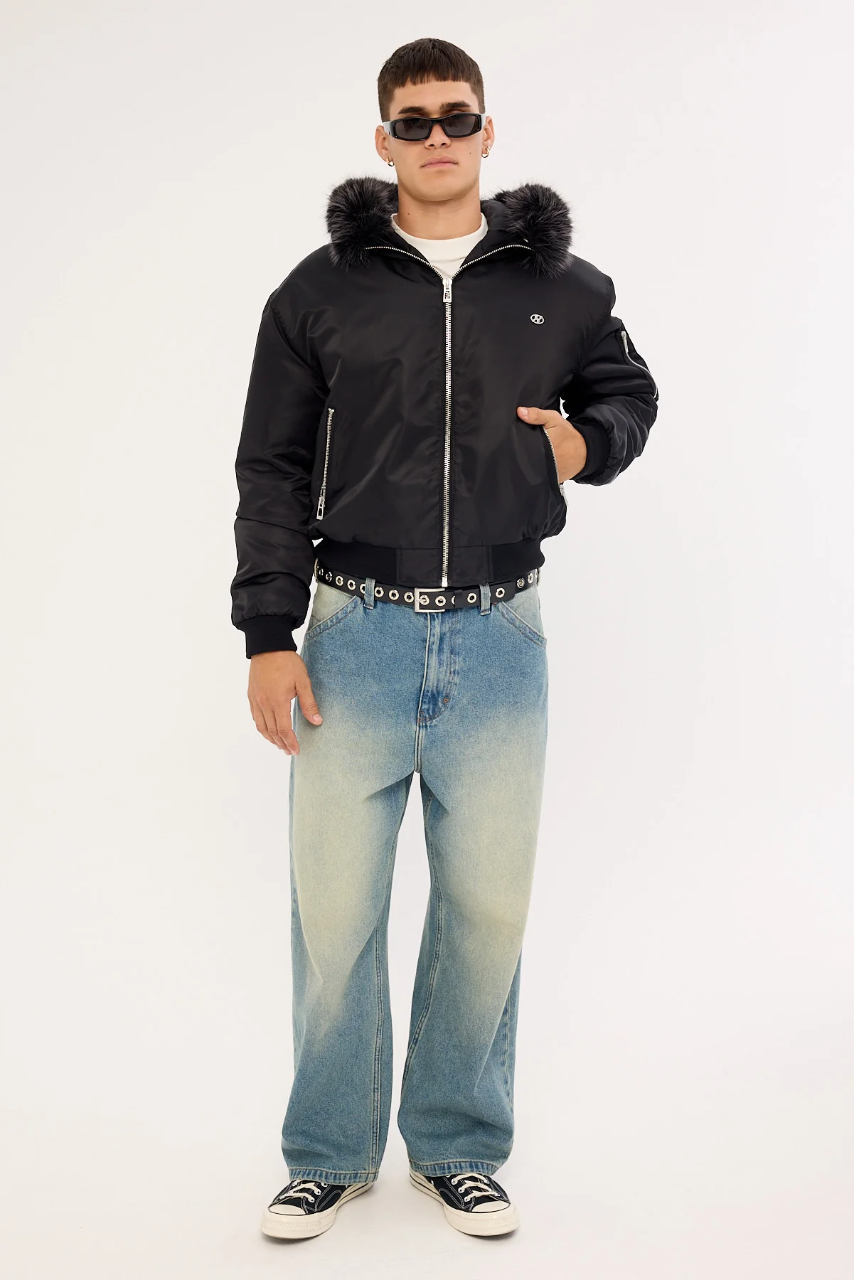 Neovision Frosted Hooded Faux Fur Bomber Jacket Black - Image 2