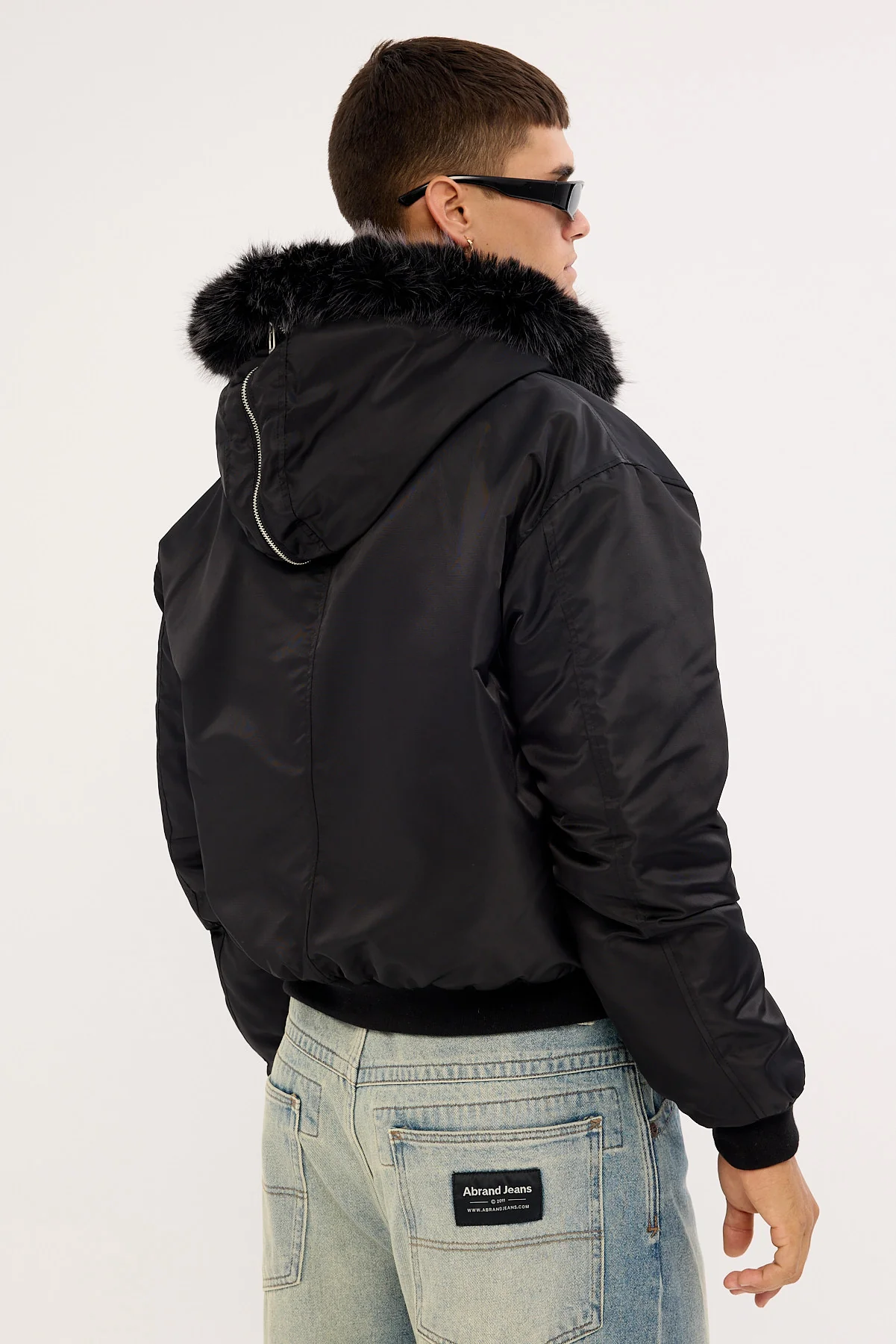 Neovision Frosted Hooded Faux Fur Bomber Jacket Black - Image 5