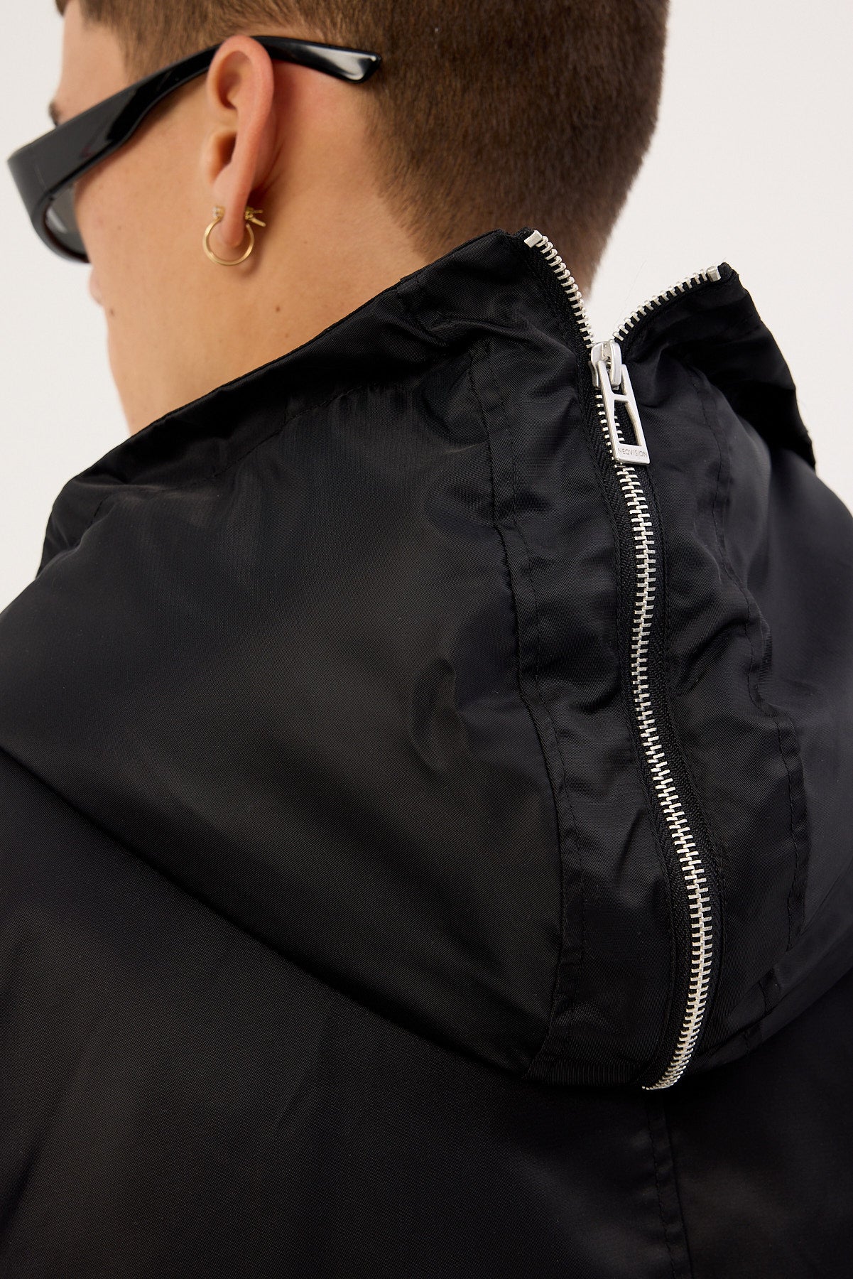 Neovision Frosted Hooded Faux Fur Bomber Jacket Black - Image 6