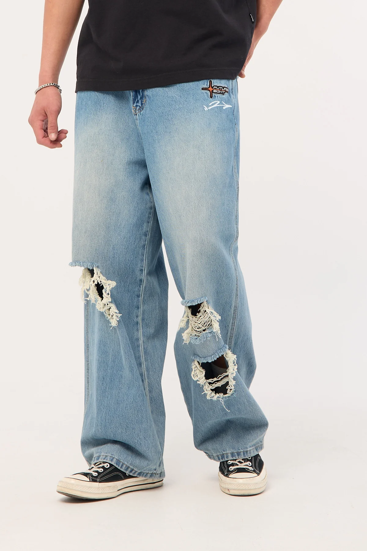 Neovision Future Behemoth Super Baggy Ripped Jean Faded Blue - Image 4