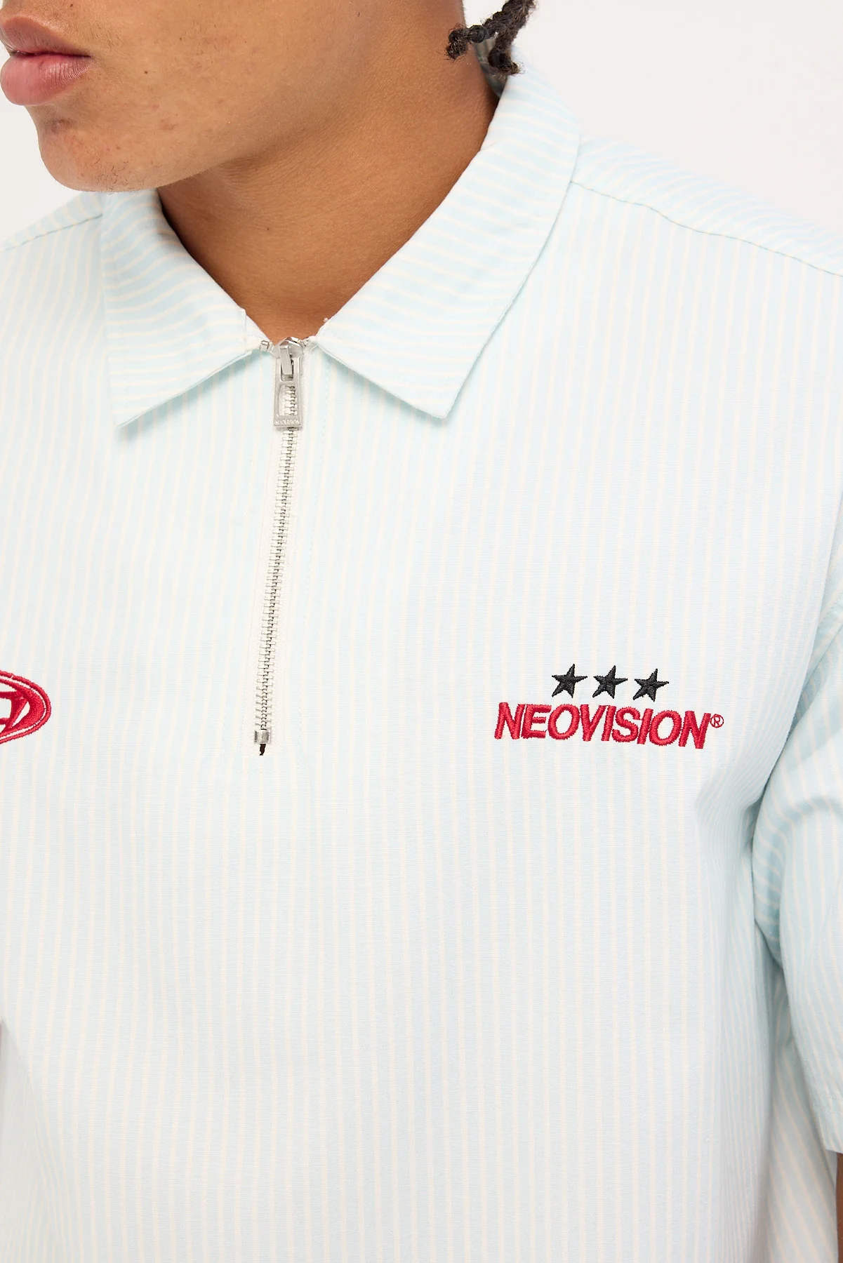 Neovision Graphite Cropped Quarter Zip Polo Blue/White Stripe - Image 5