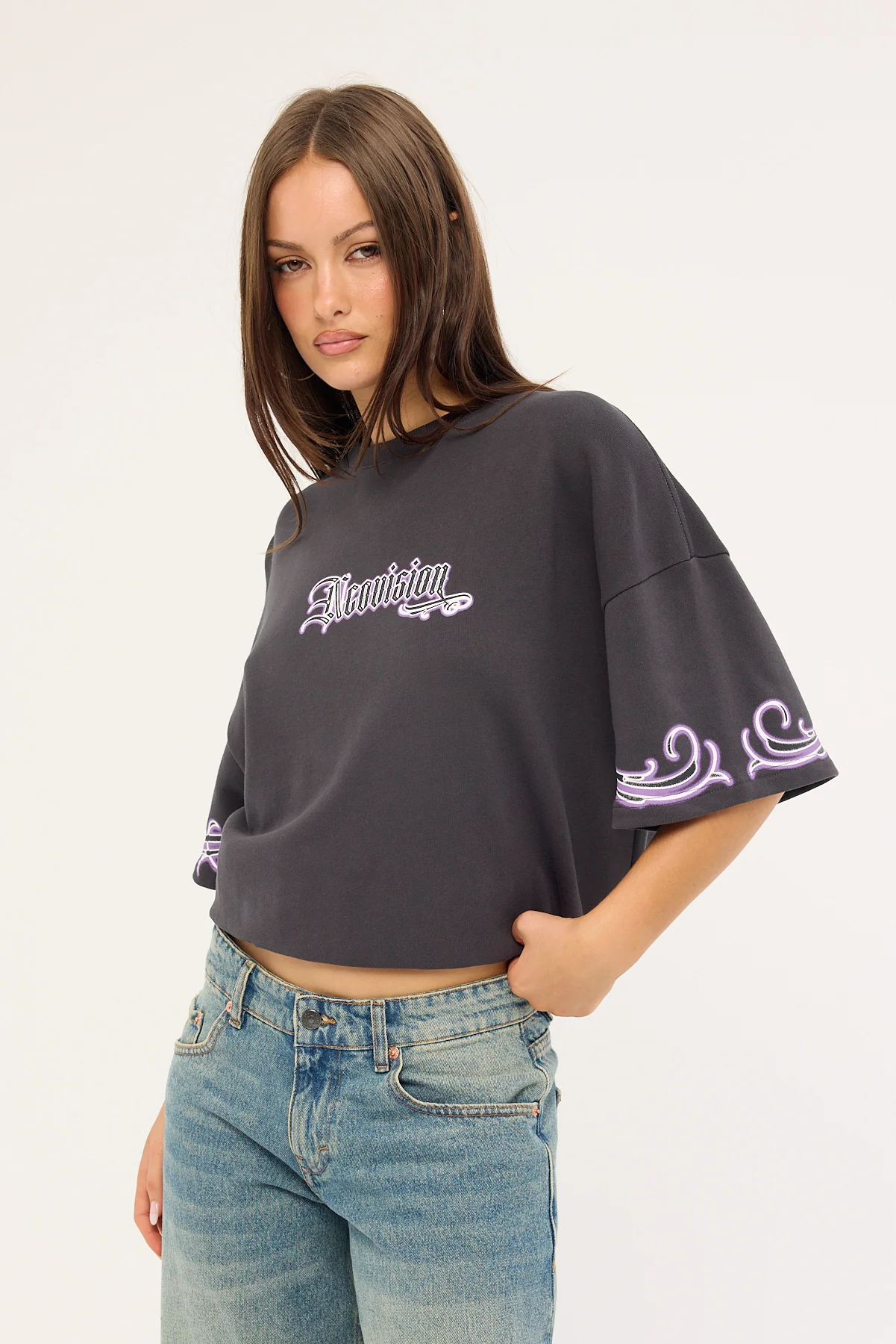 Neovision Grime Relaxed Fit Baby Tee Washed Black - Image 4
