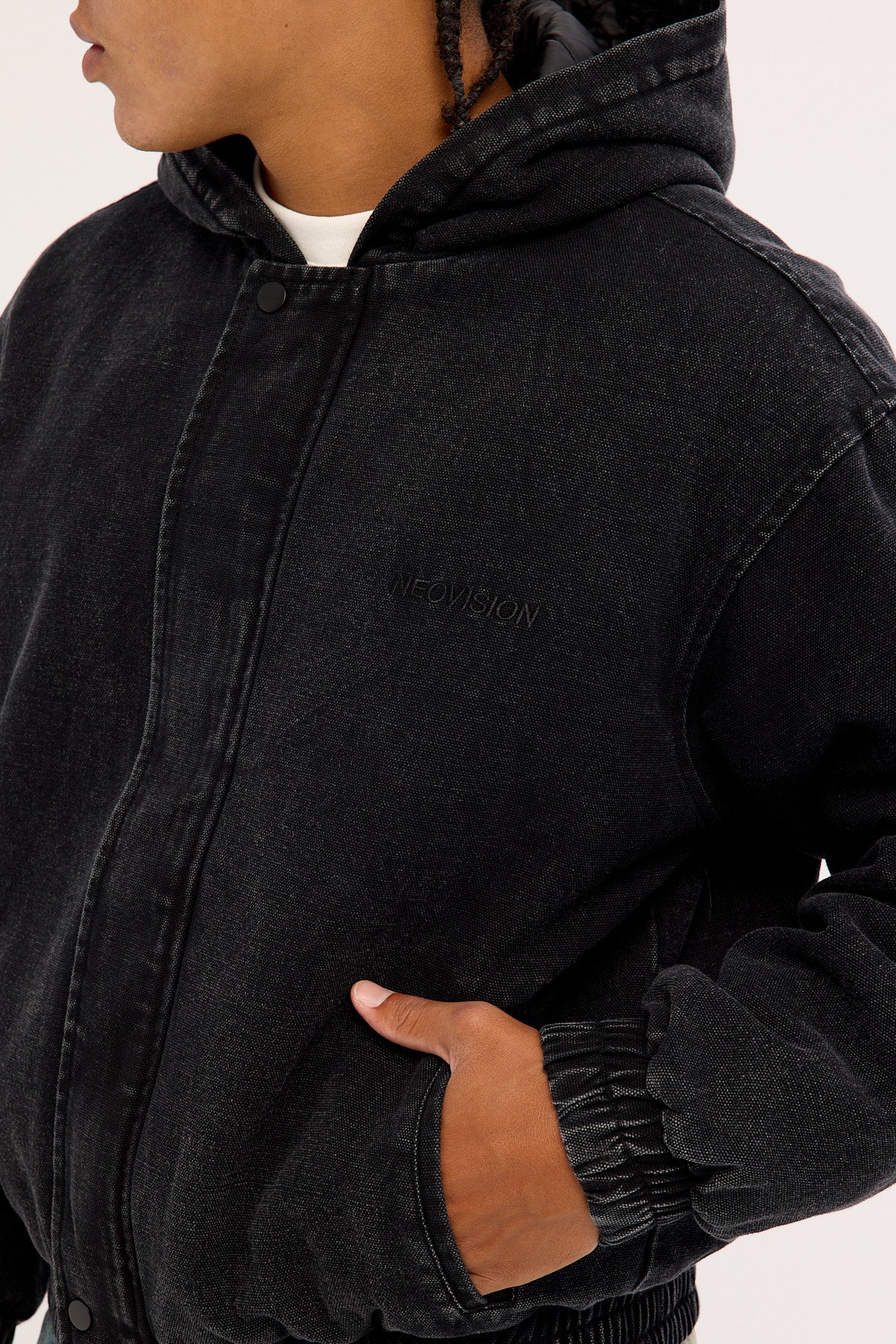 Neovision Hooded Bomber Jacket Washed Black - Image 3