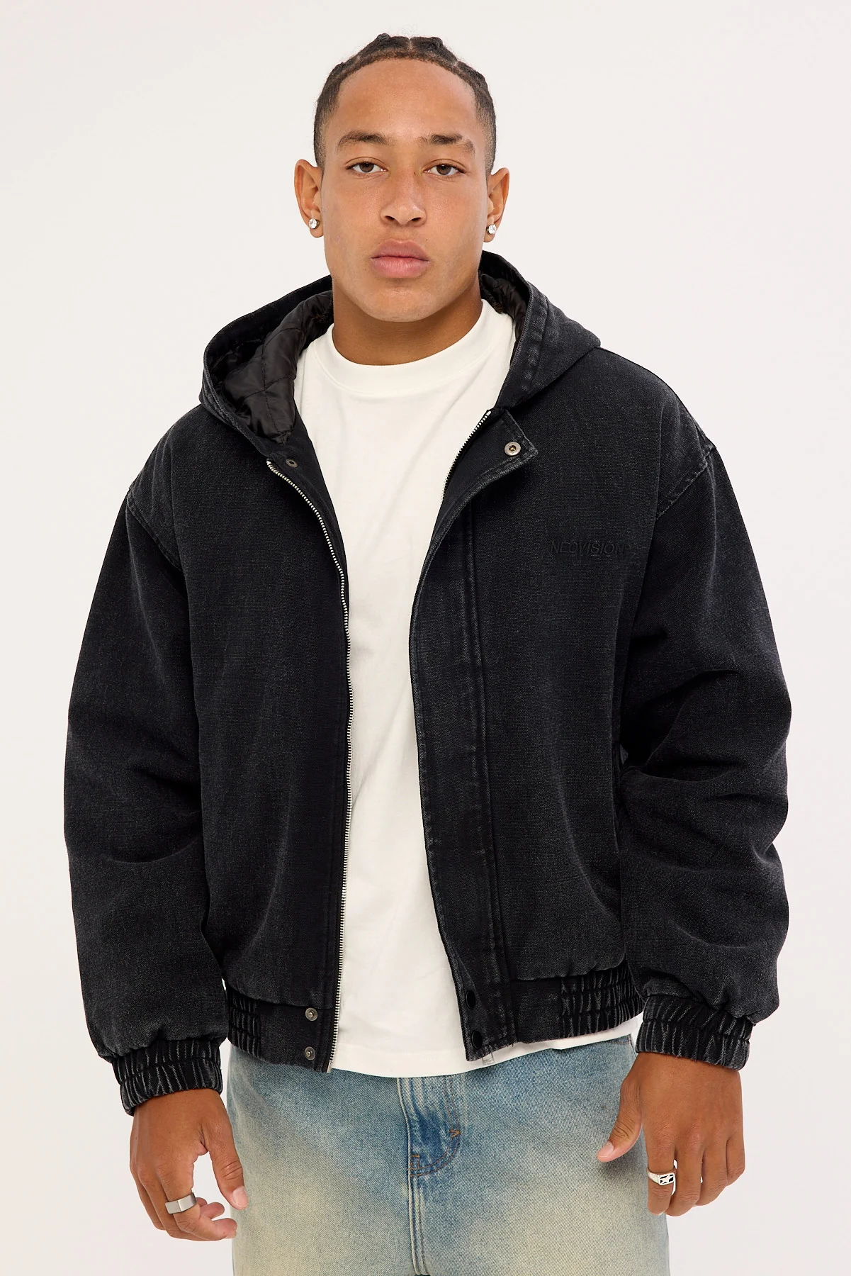 Neovision Hooded Bomber Jacket Washed Black - Image 7
