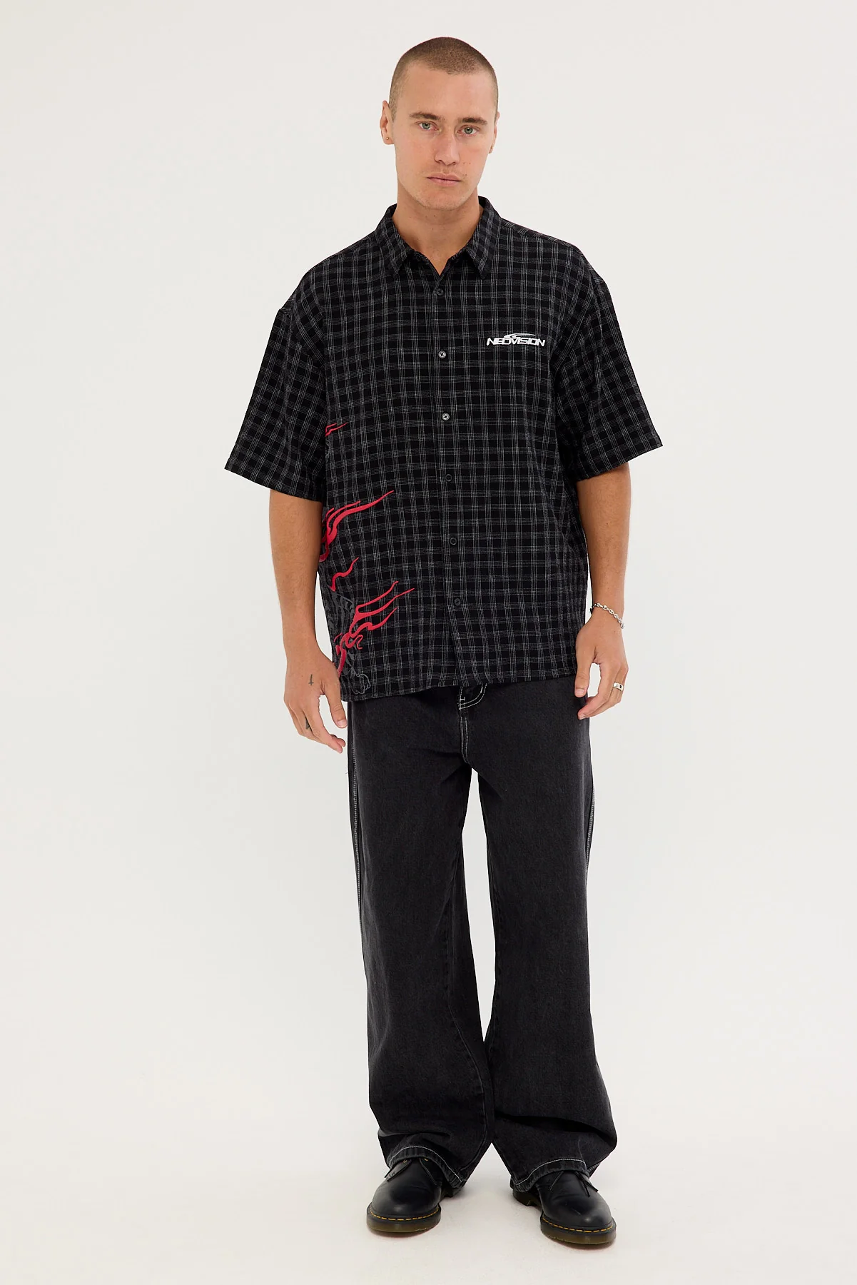 Neovision Hunt Check Oversize Shirt Black Check - Image 2