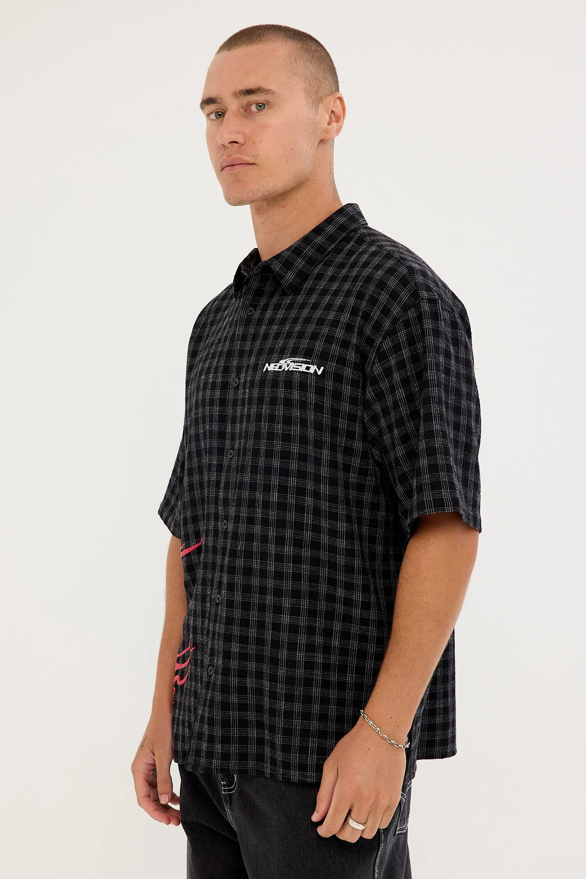 Neovision Hunt Check Oversize Shirt Black Check - Image 6