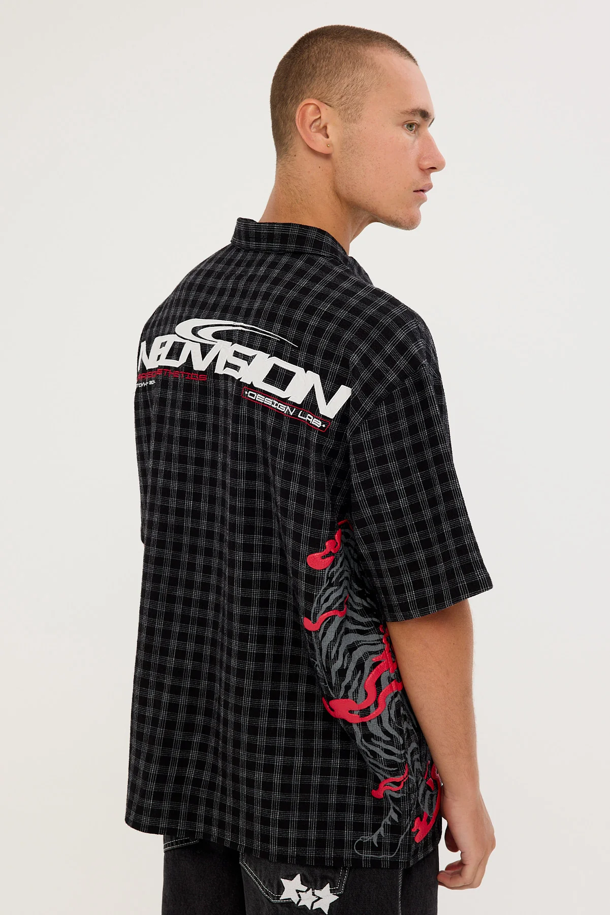 Neovision Hunt Check Oversize Shirt Black Check - Image 7