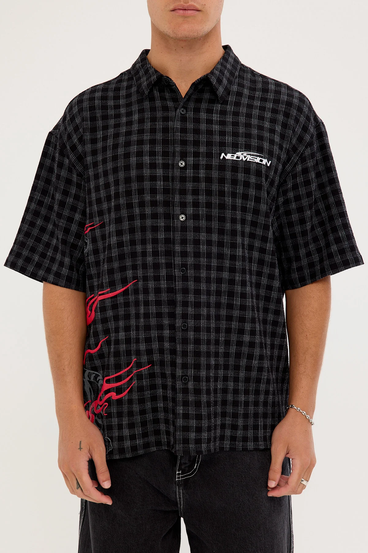 Neovision Hunt Check Oversize Shirt Black Check - Image 9