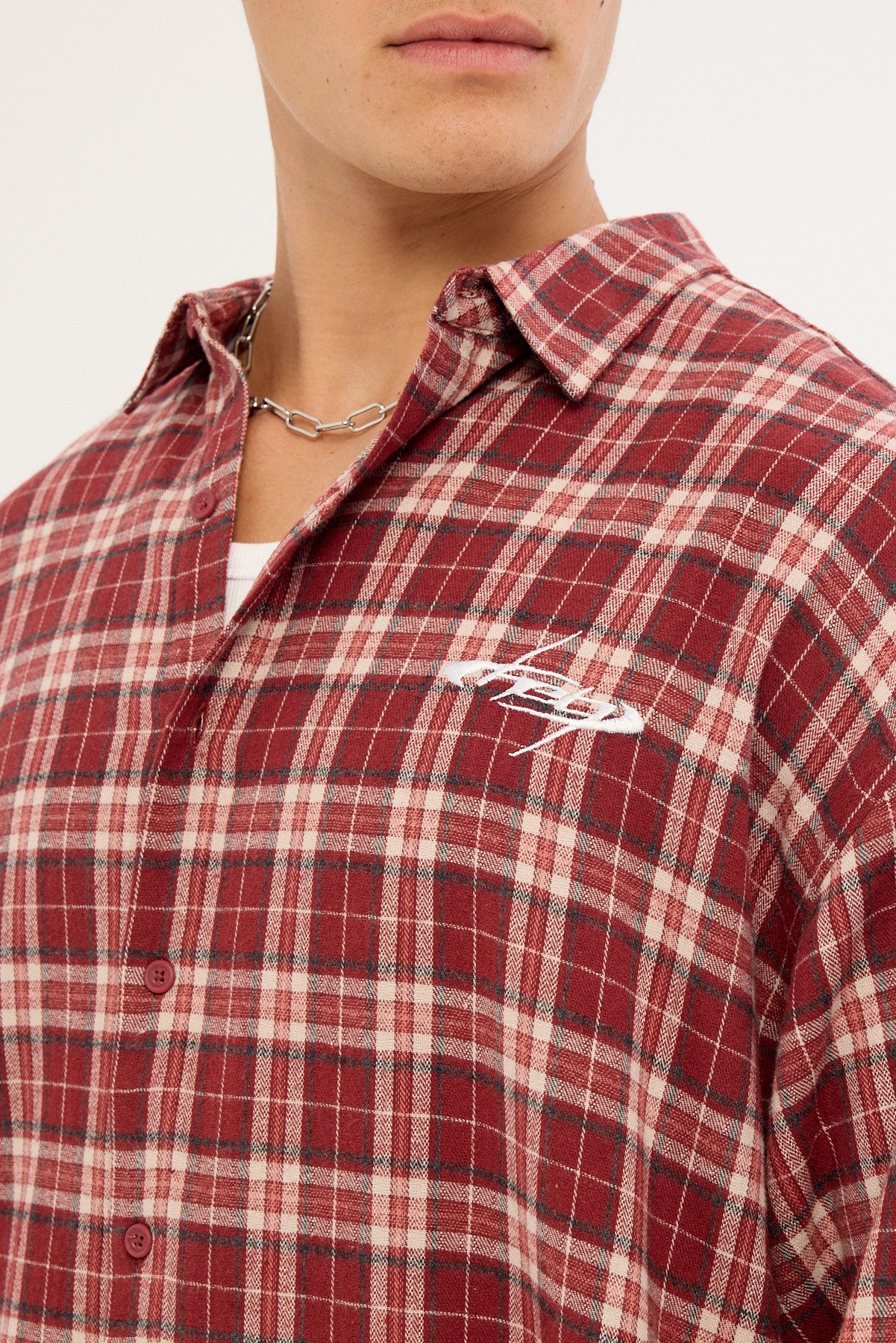 Neovision Cast Check Oversized Long Sleeve Shirt Red Check - Image 3